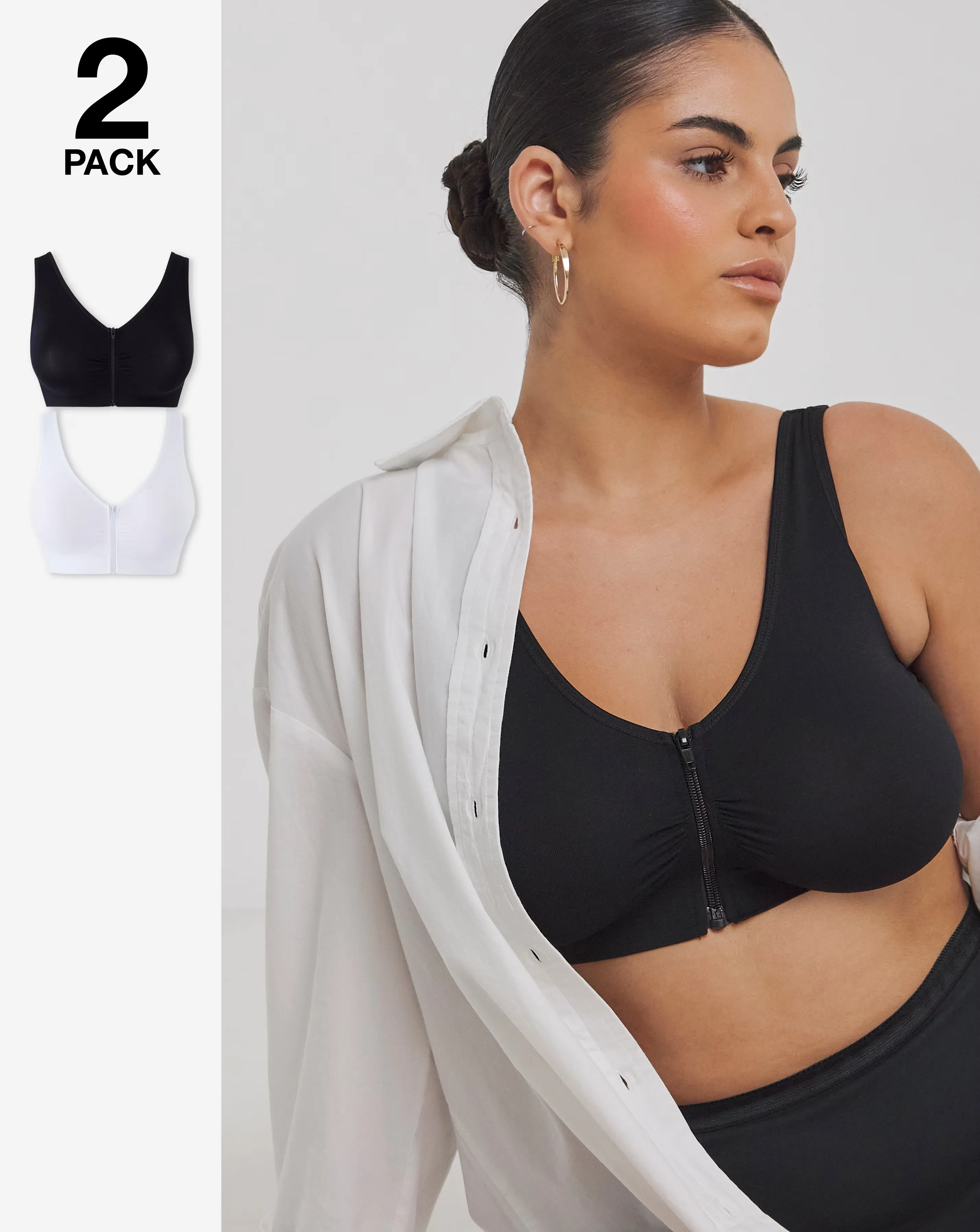 Naturally Close (2 Pack)  Zip Front Fastening Comfort Tops (Fits Up To D)