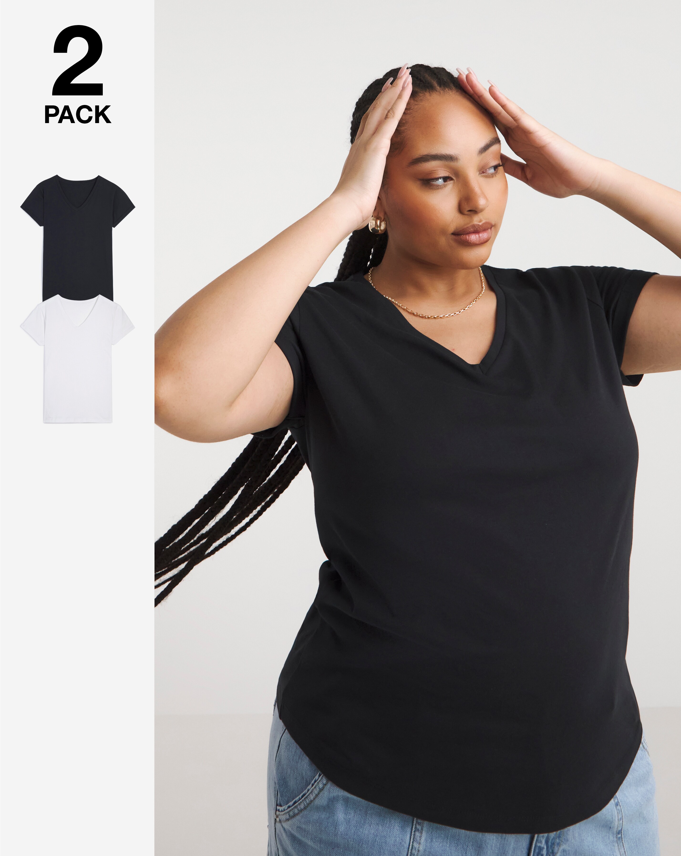 2 Pack Black/White V-Neck T-Shirts