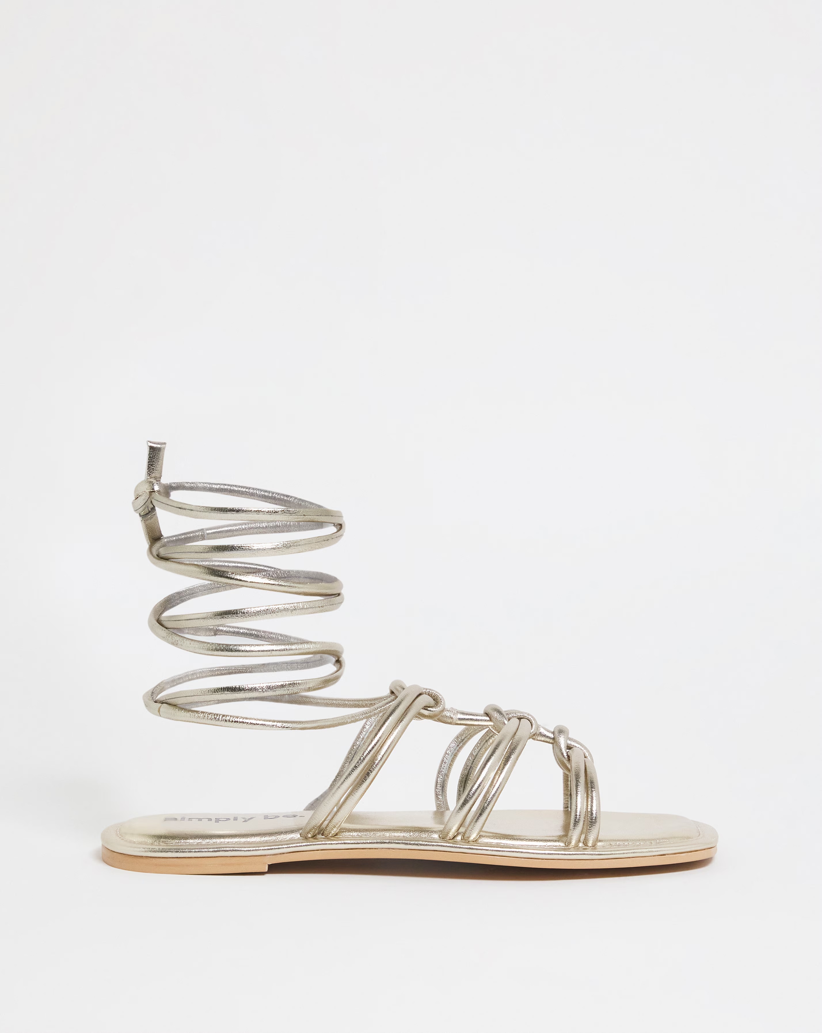 Opal Metallic Knotted Ankle Tie Flat Sandals Ex Wide Fit