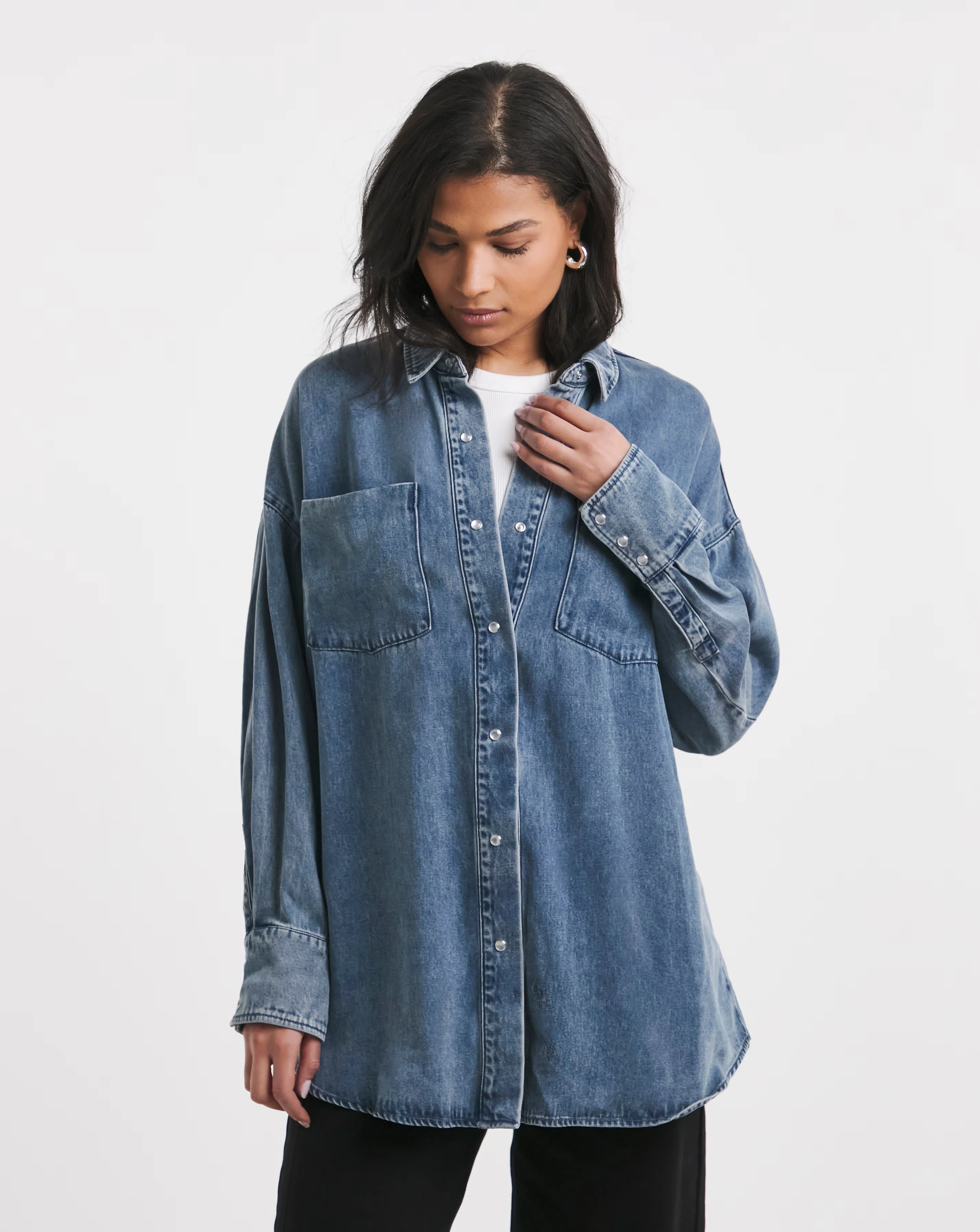 Mid Wash Deep Cuff Denim Shirt