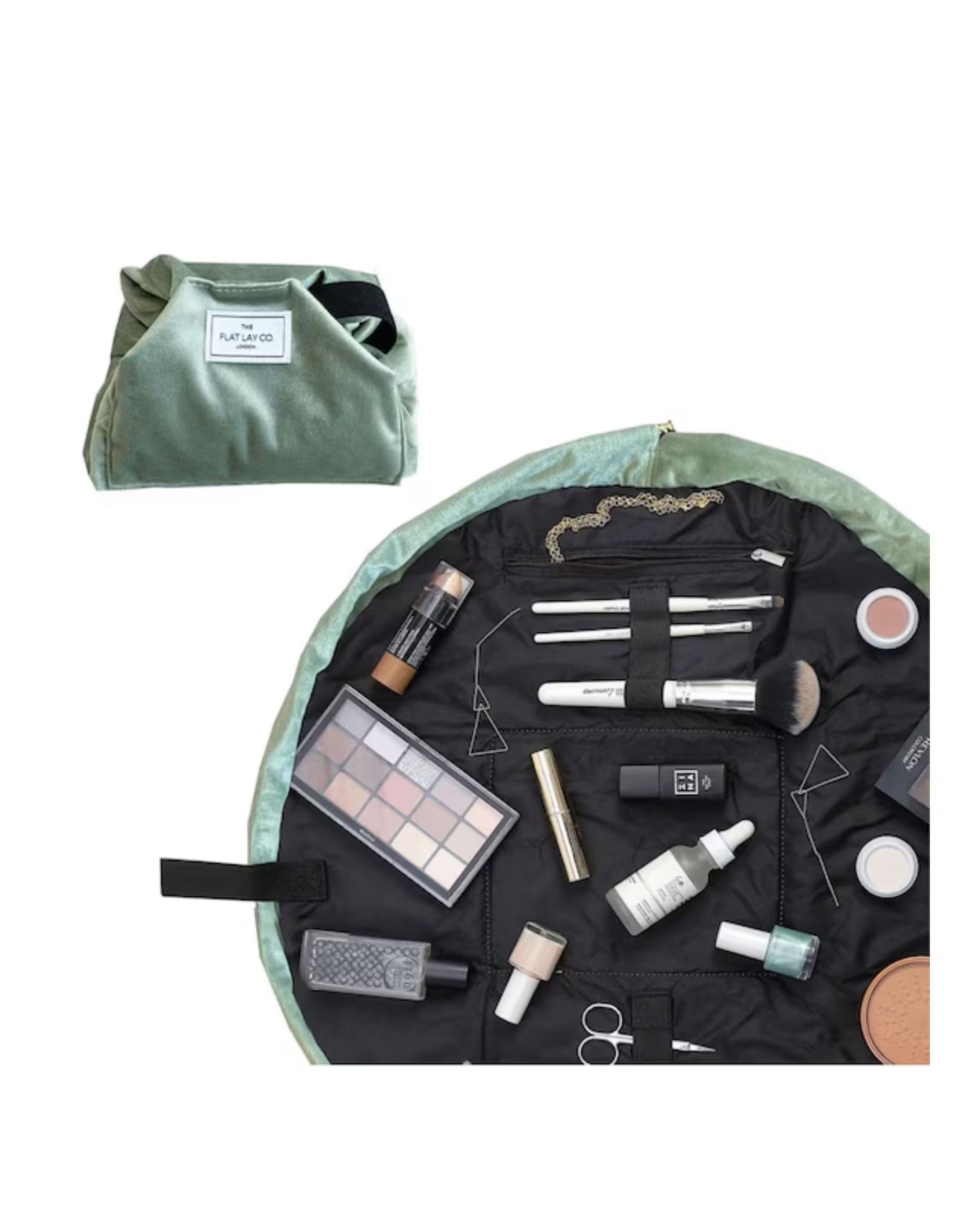 The Flat Lay Co. Drawstring Makeup Bag - Sage Velvet