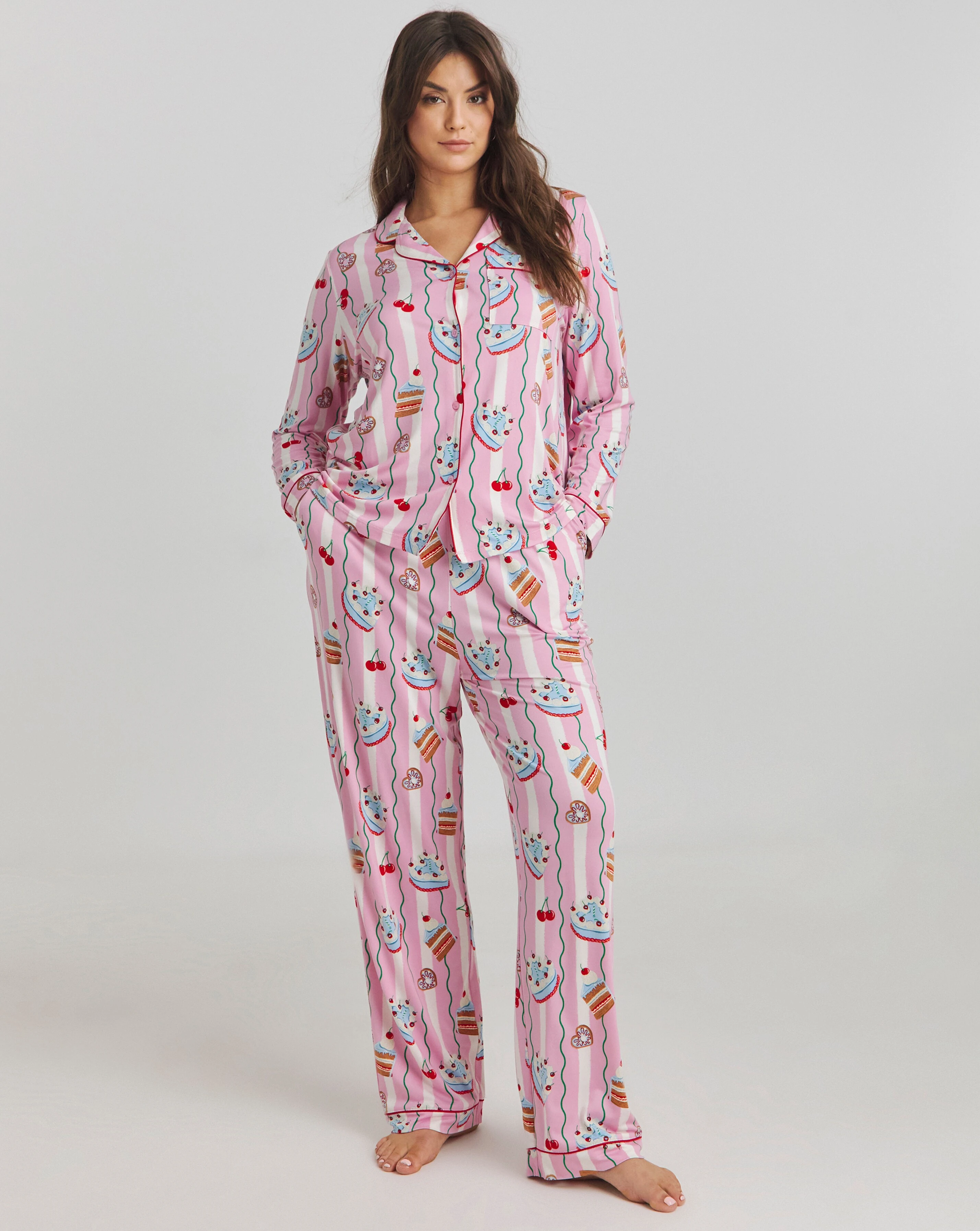 Chelsea Peers Jersey Stripe Cake Print Pyjama Set