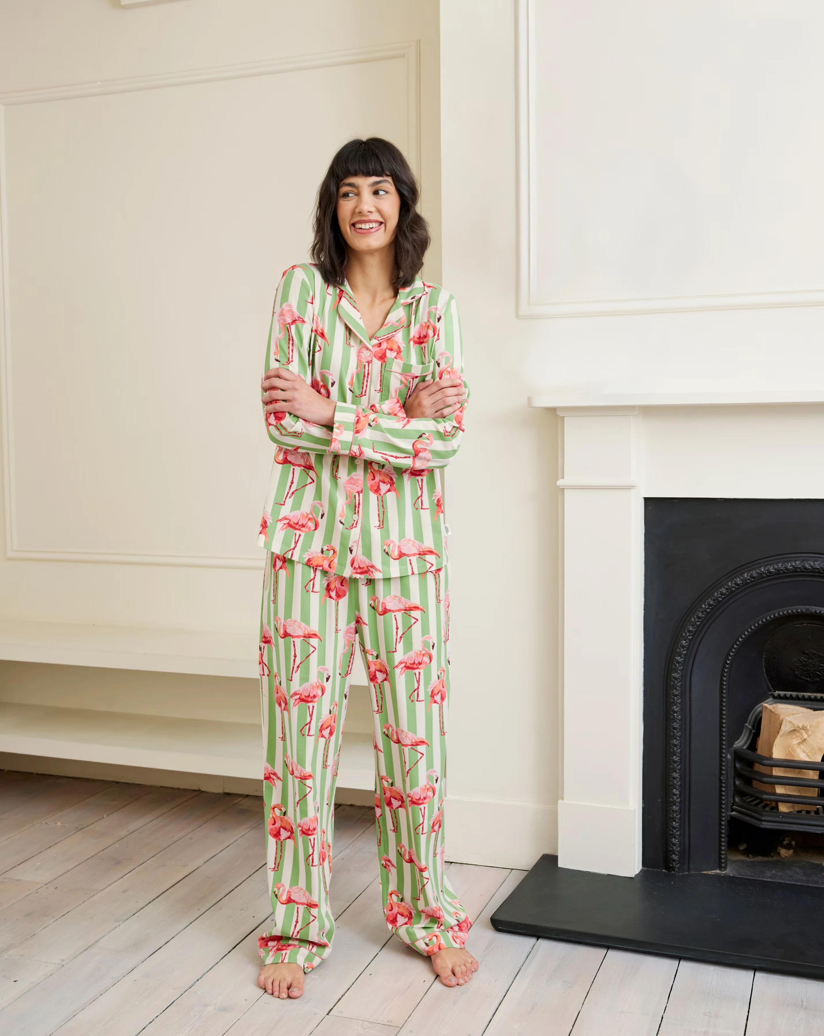 Chelsea Peers Cotton Jersey Flamingo Stripe Pyjama Set