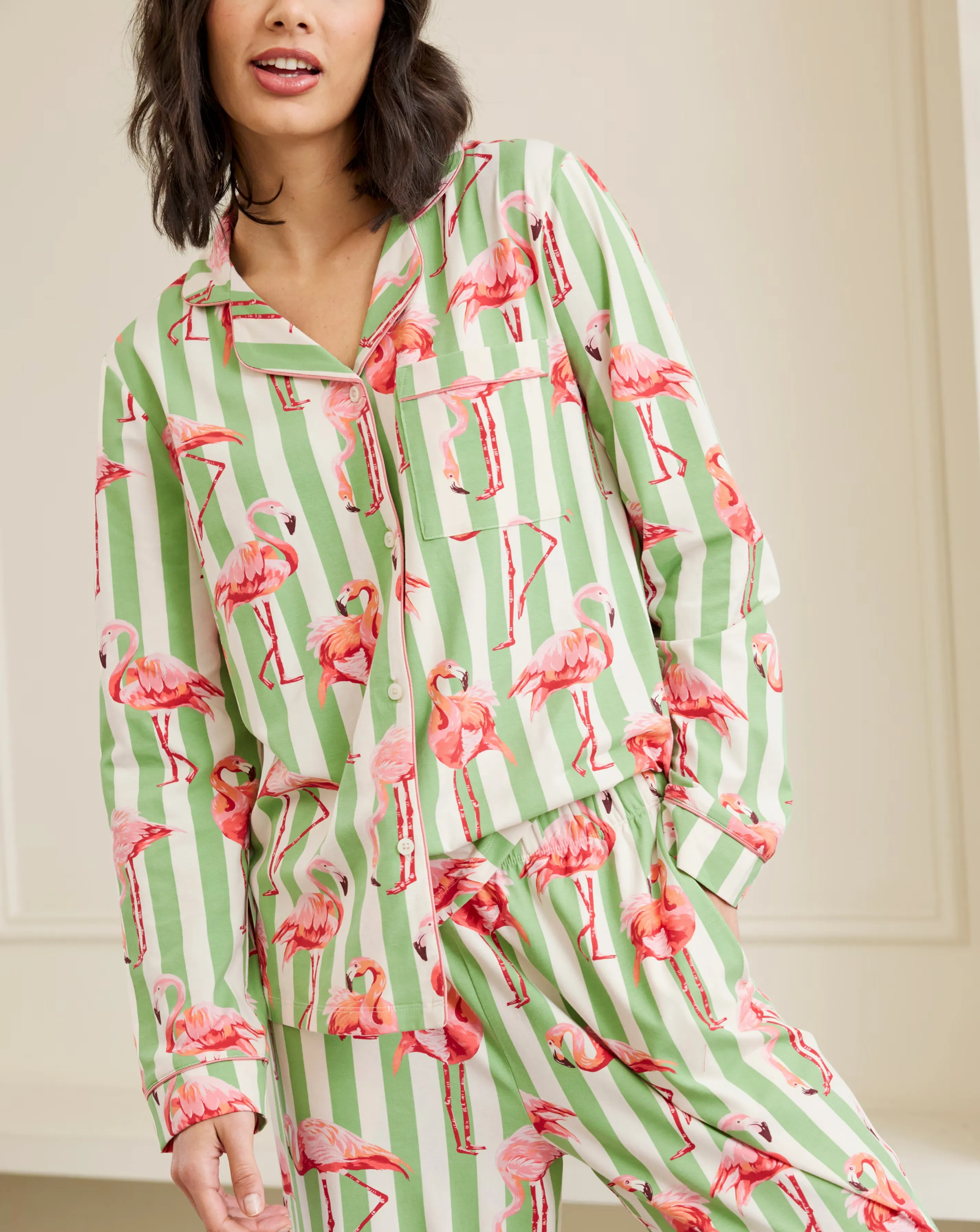 Chelsea Peers Cotton Jersey Flamingo Stripe Pyjama Set