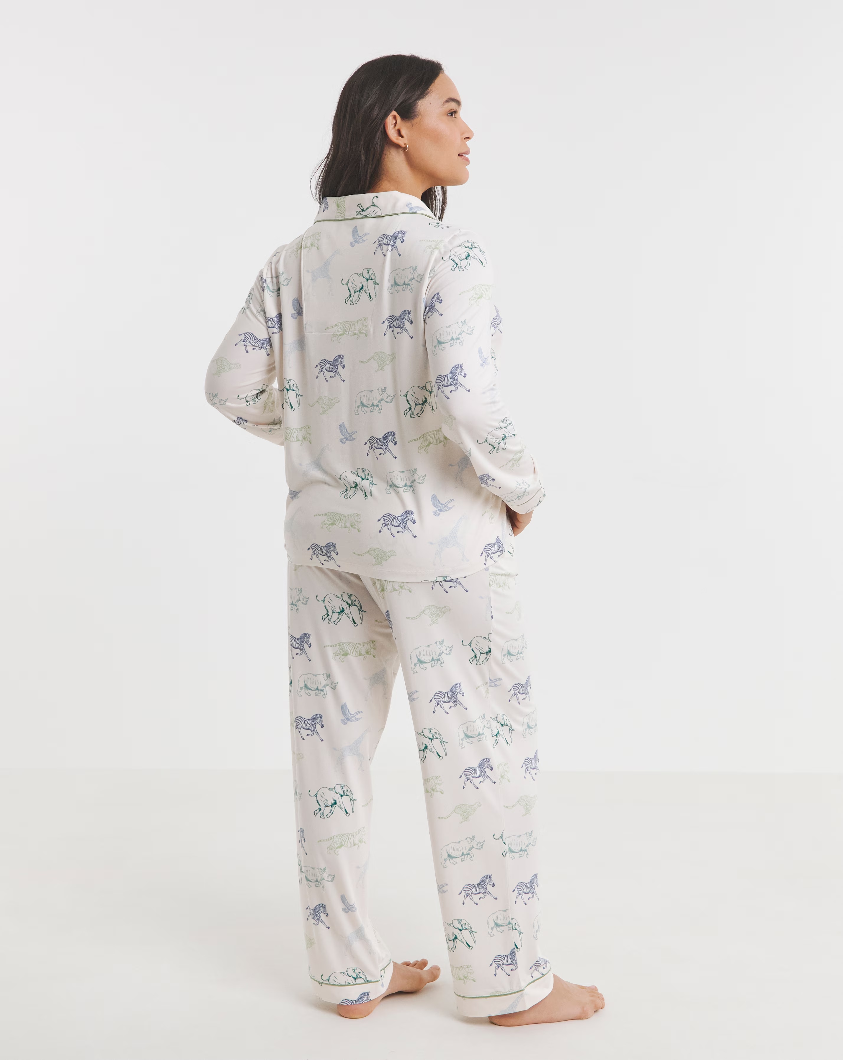 Chelsea Peers Jersey Colourful Animal Stampede Button Up Pyjama Set