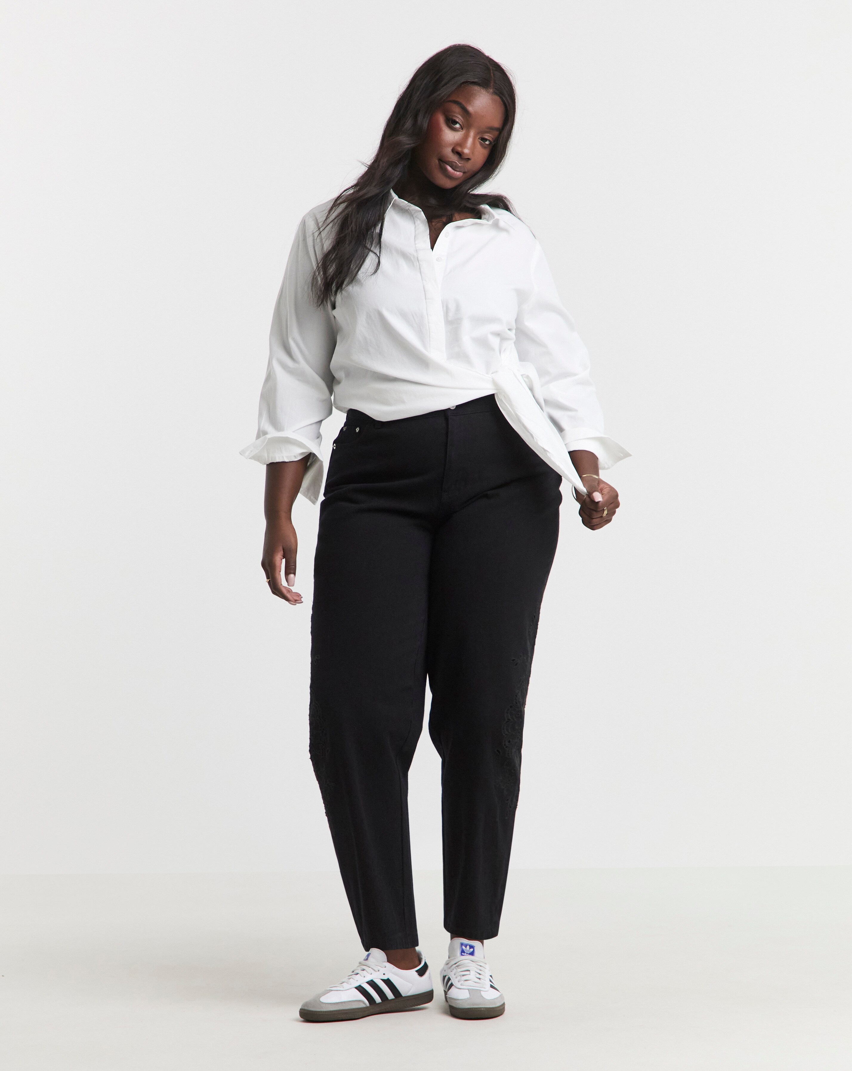 Simply Be Black Broderie Detail Barrel Leg Jeans
