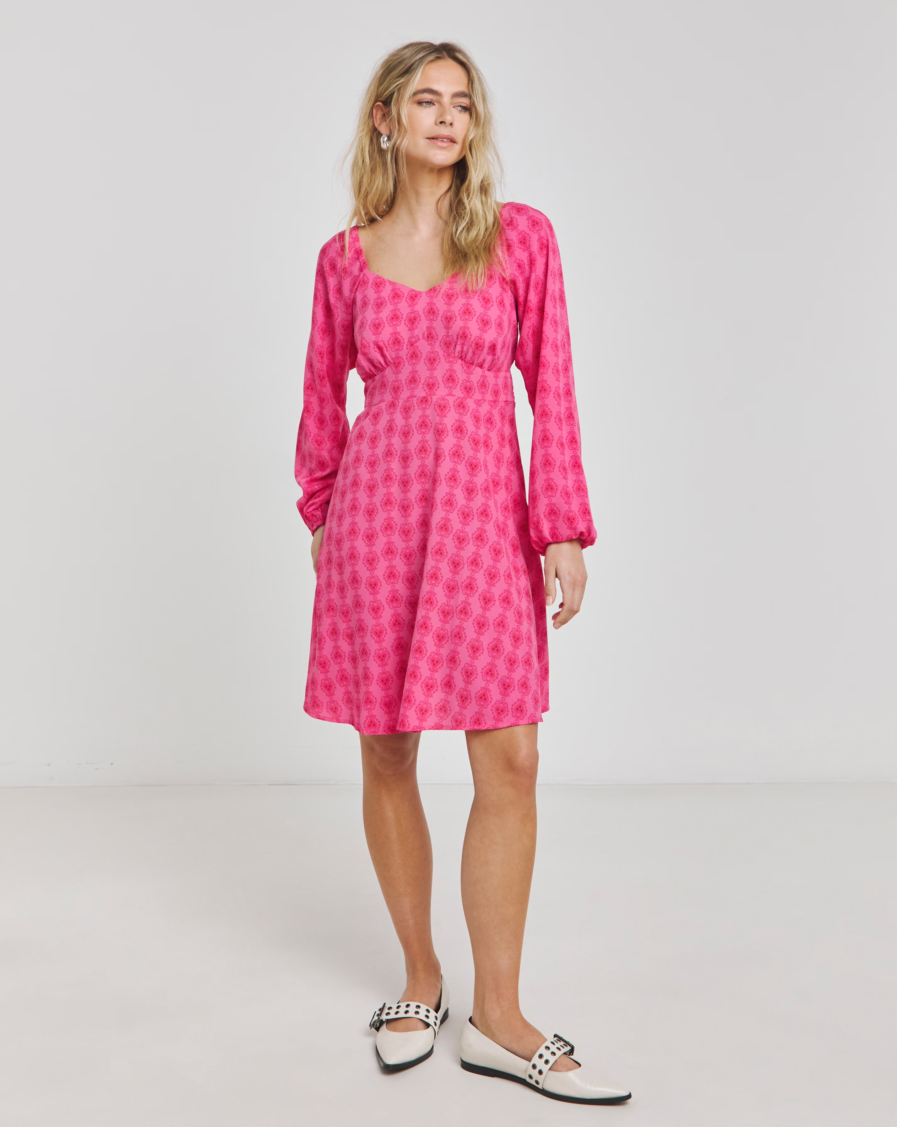 Pink Print Tie Back Skater Dress