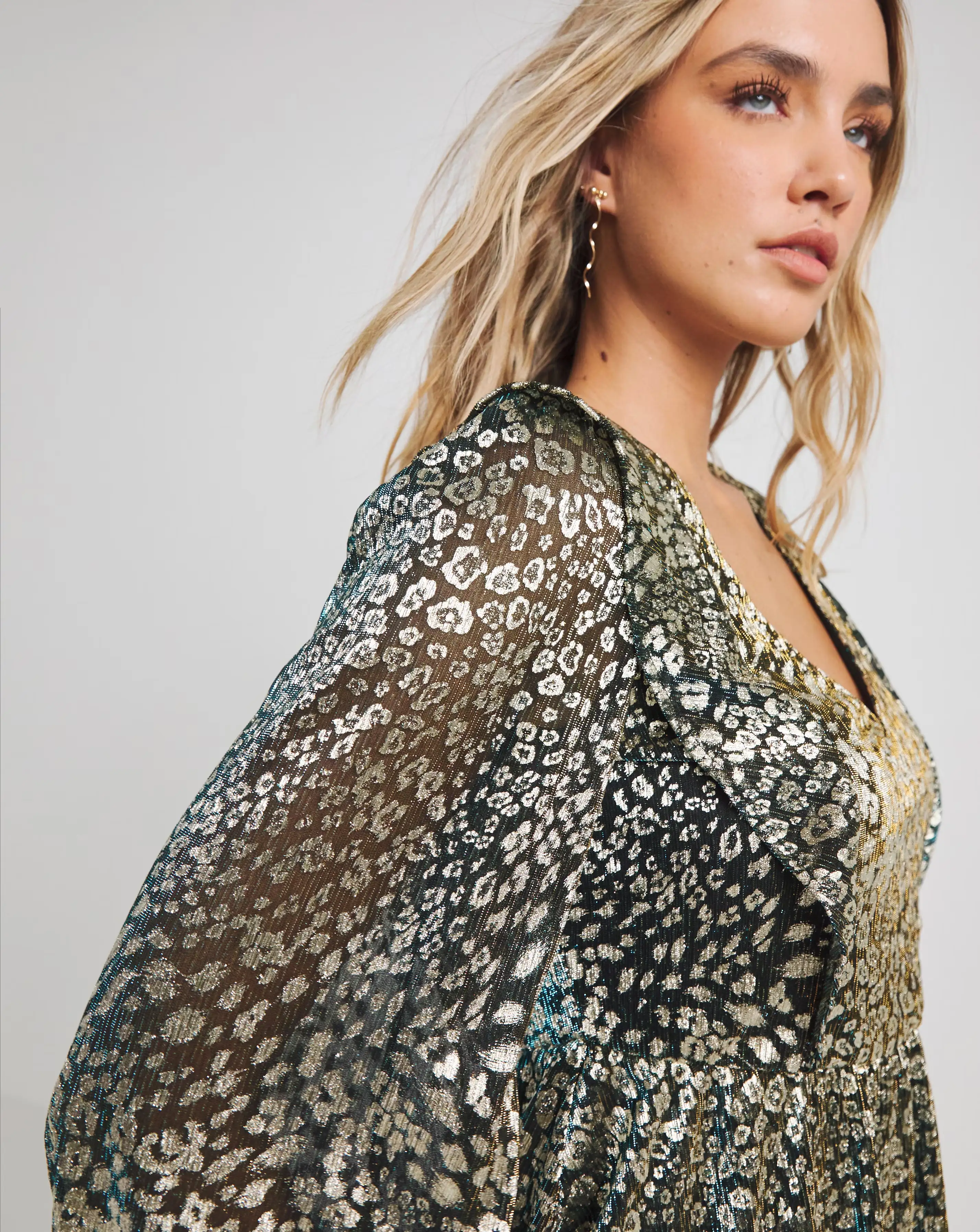 Joanna Hope Metallic Plisse Peplum Blouse