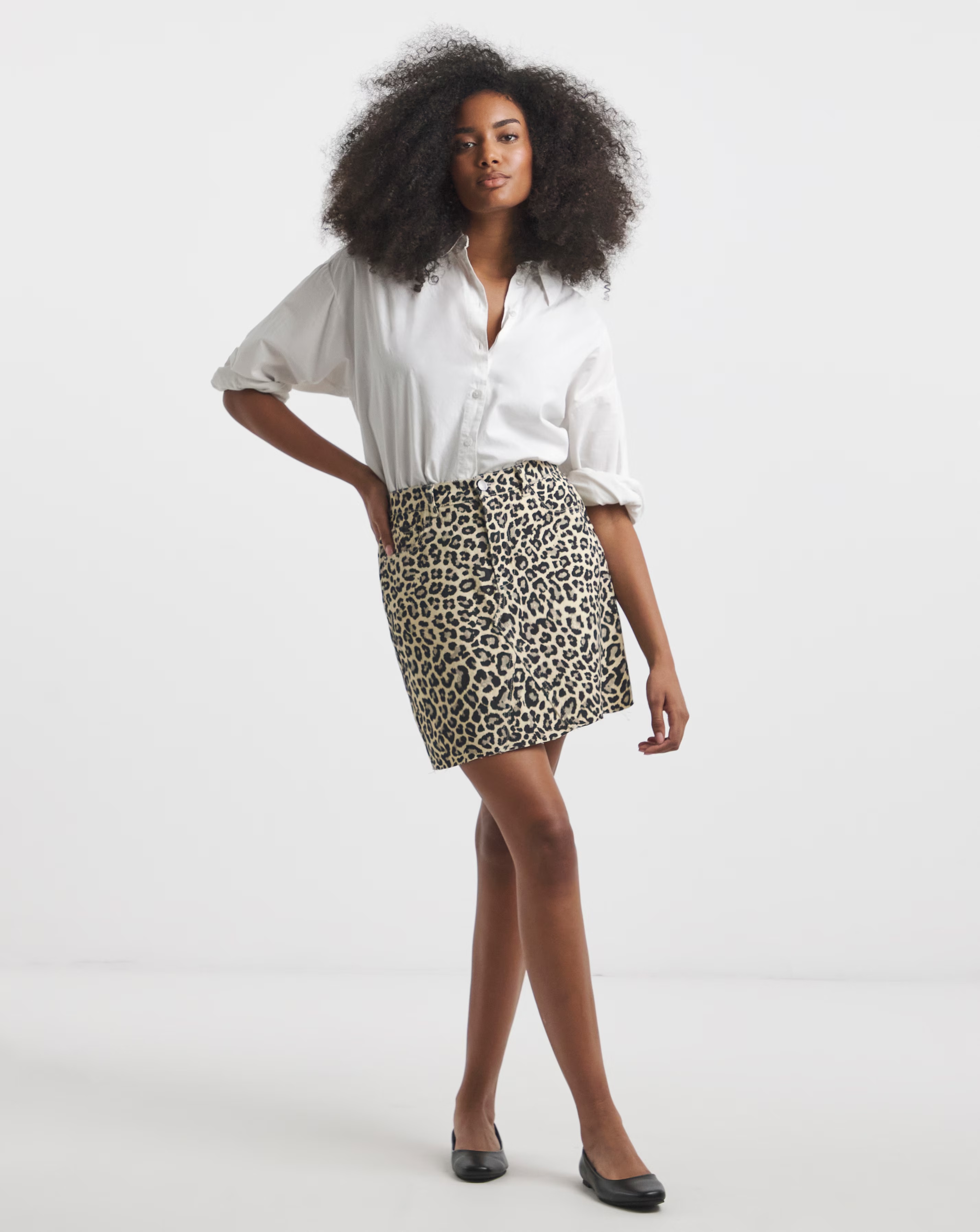 Simply Be Light Leopard Denim Five Pocket Mini Skirt