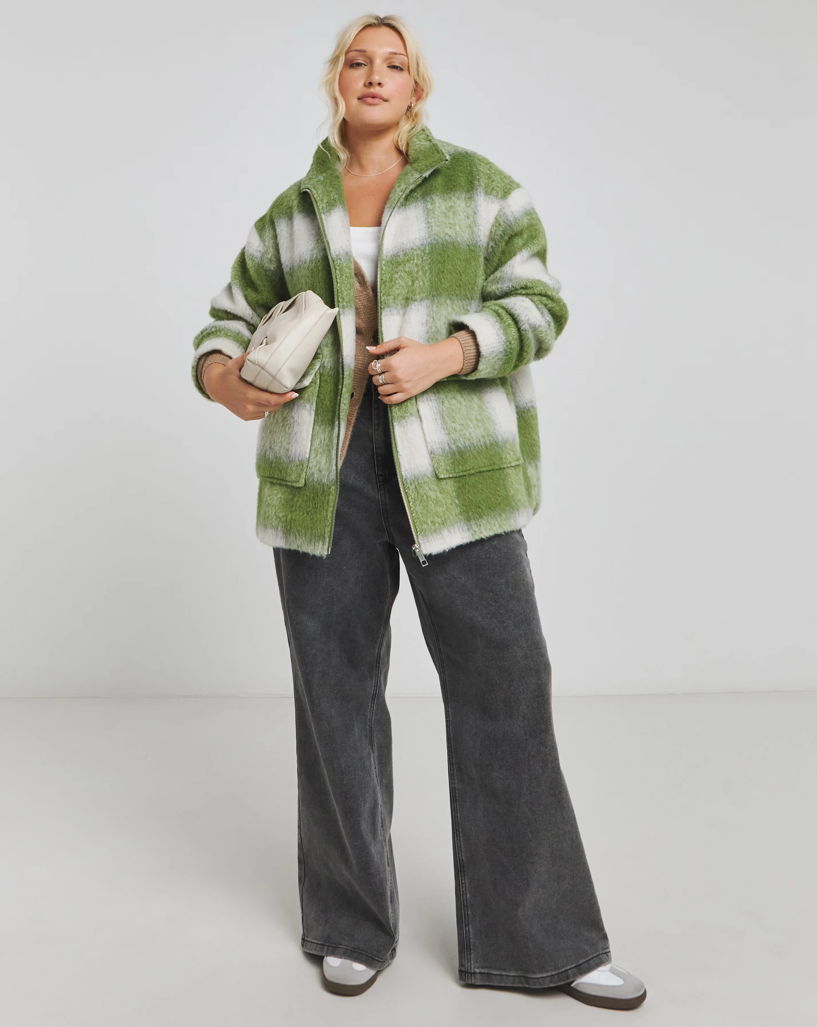 Green Funnel Neck Brushed Checked Bomber 1 61411-green-funnel-neck-brushed-checked-bomber-1.webp