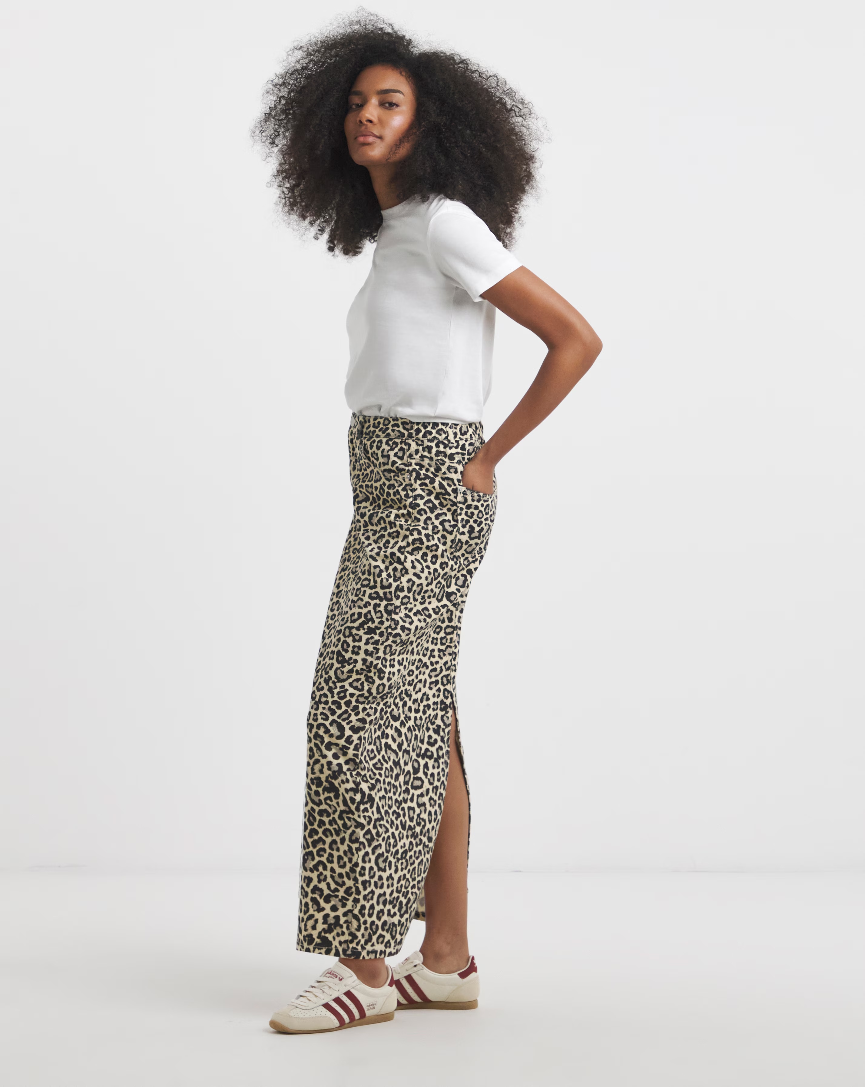 Simply Be Light Leopard Print Denim Midaxi Skirt