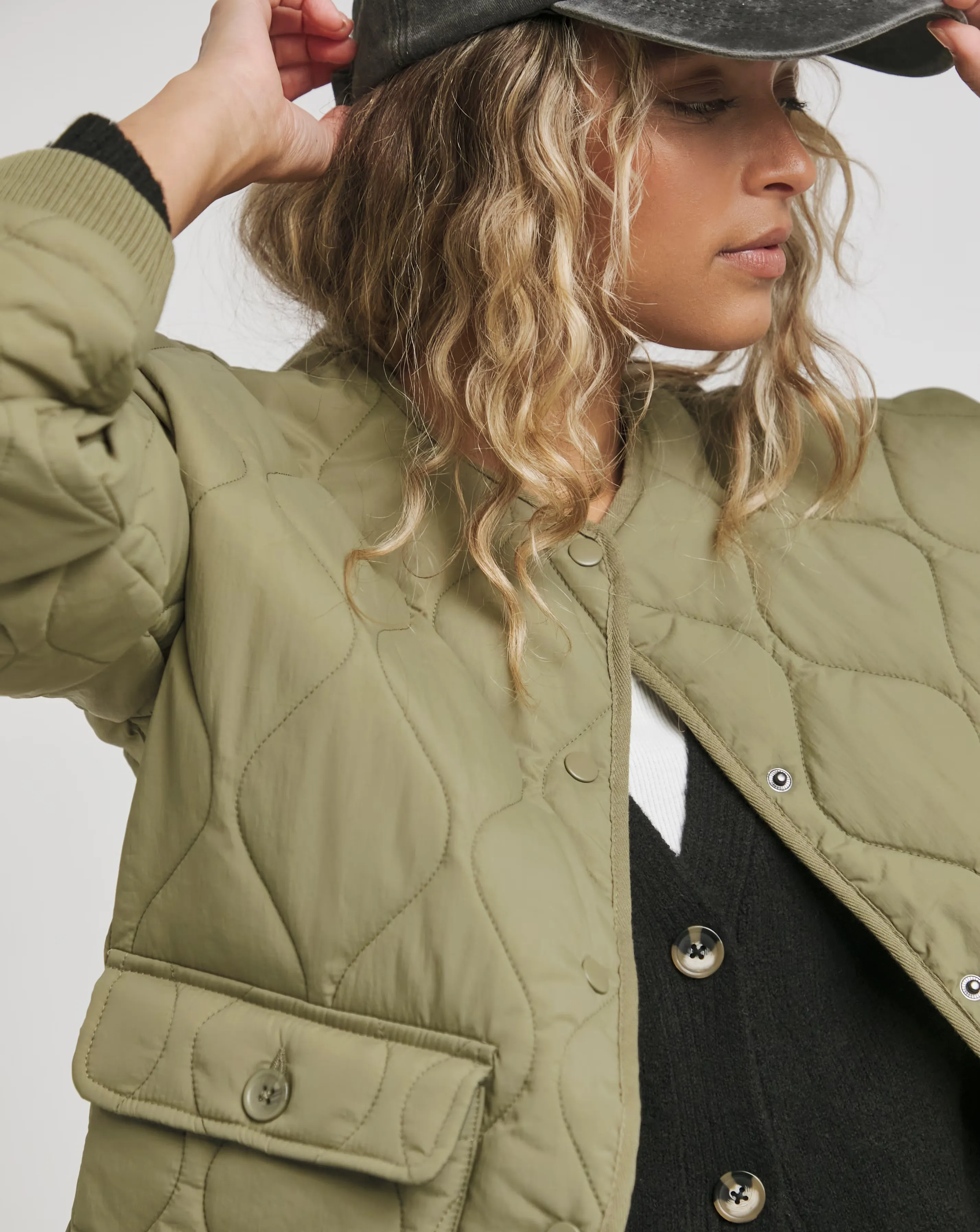 Khaki Round Neck Quilted Jacket 1 61553-khaki-round-neck-quilted-jacket-1.webp