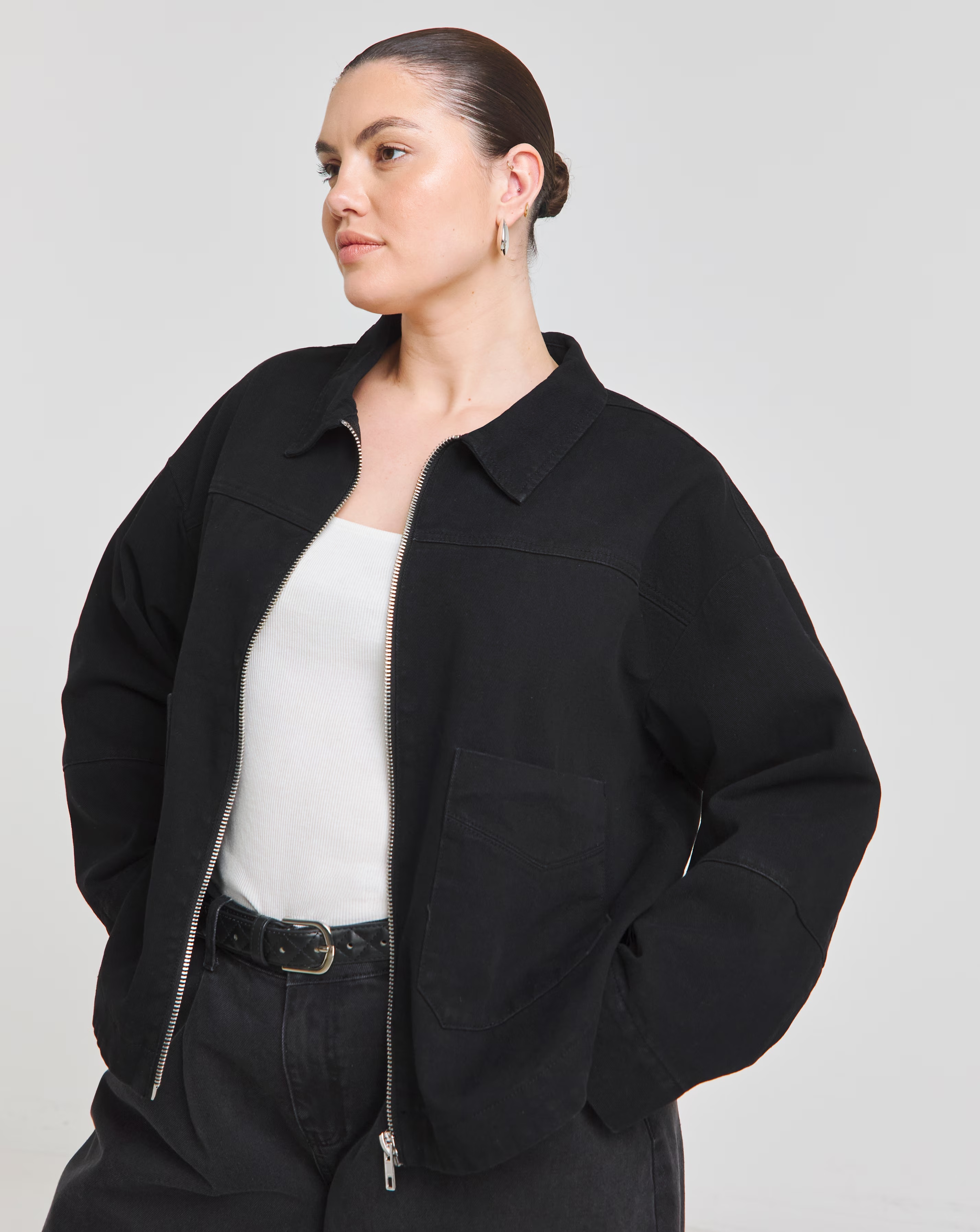 Simply Be Black Cropped Utility Jacket