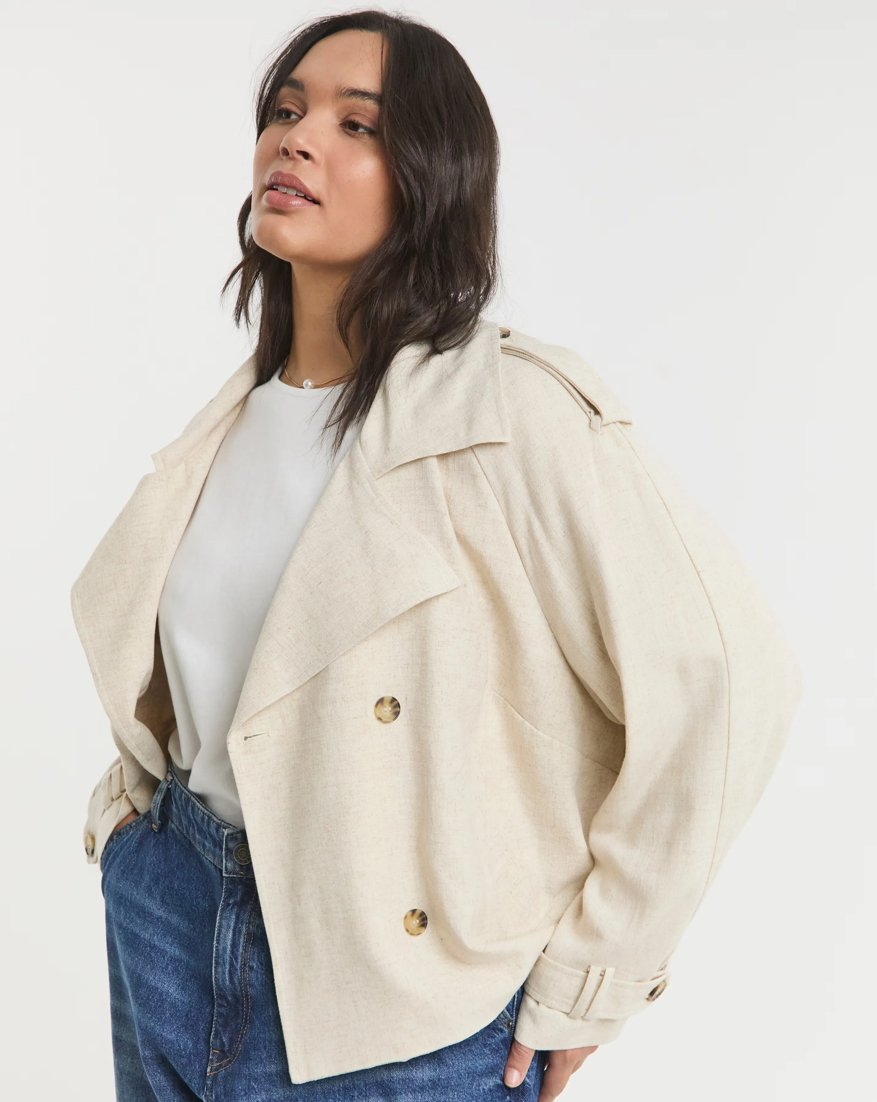 Simply Be Neutral Cropped Linen Trench