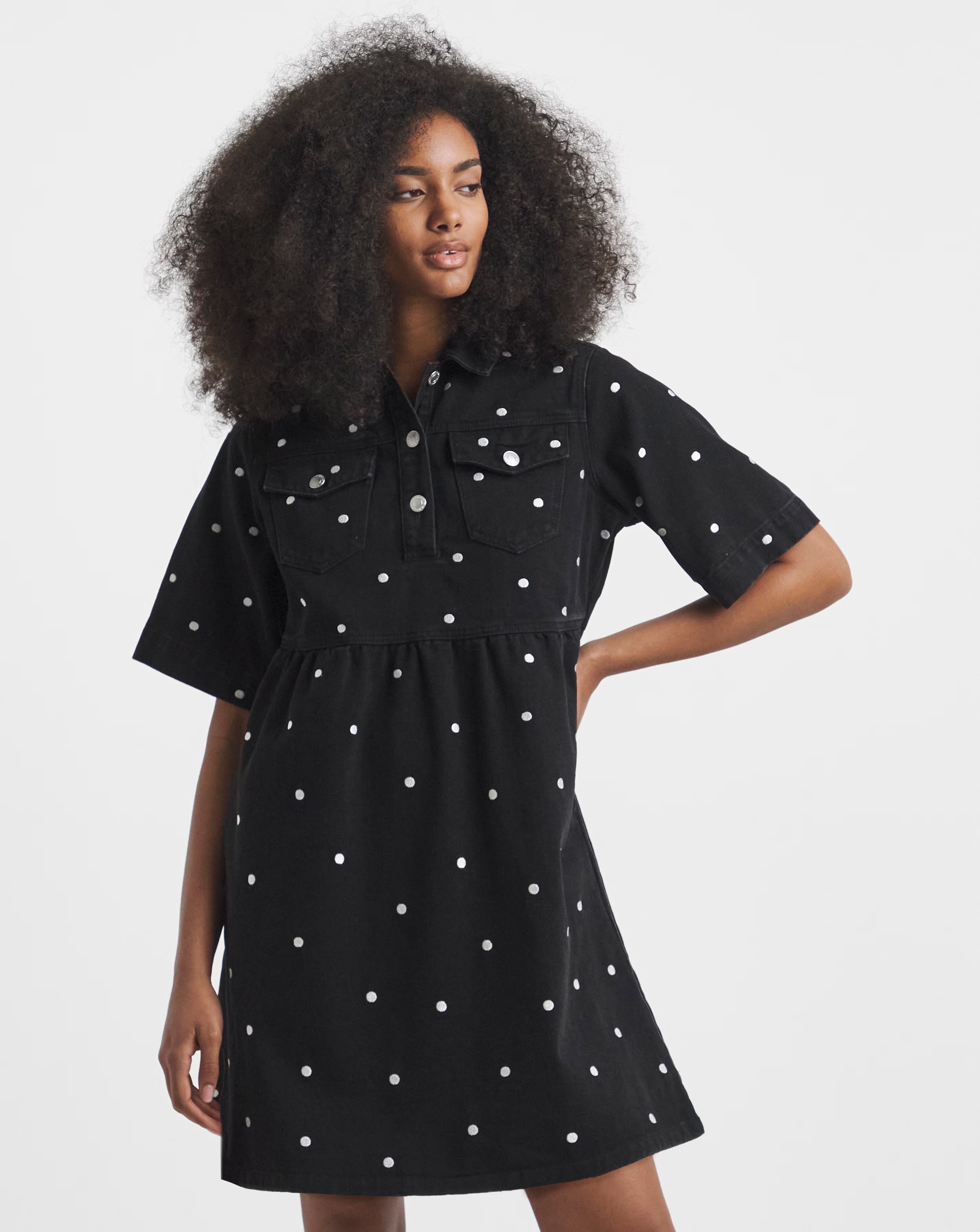 Simply Be Mono Embroidered Spot Mini Dress