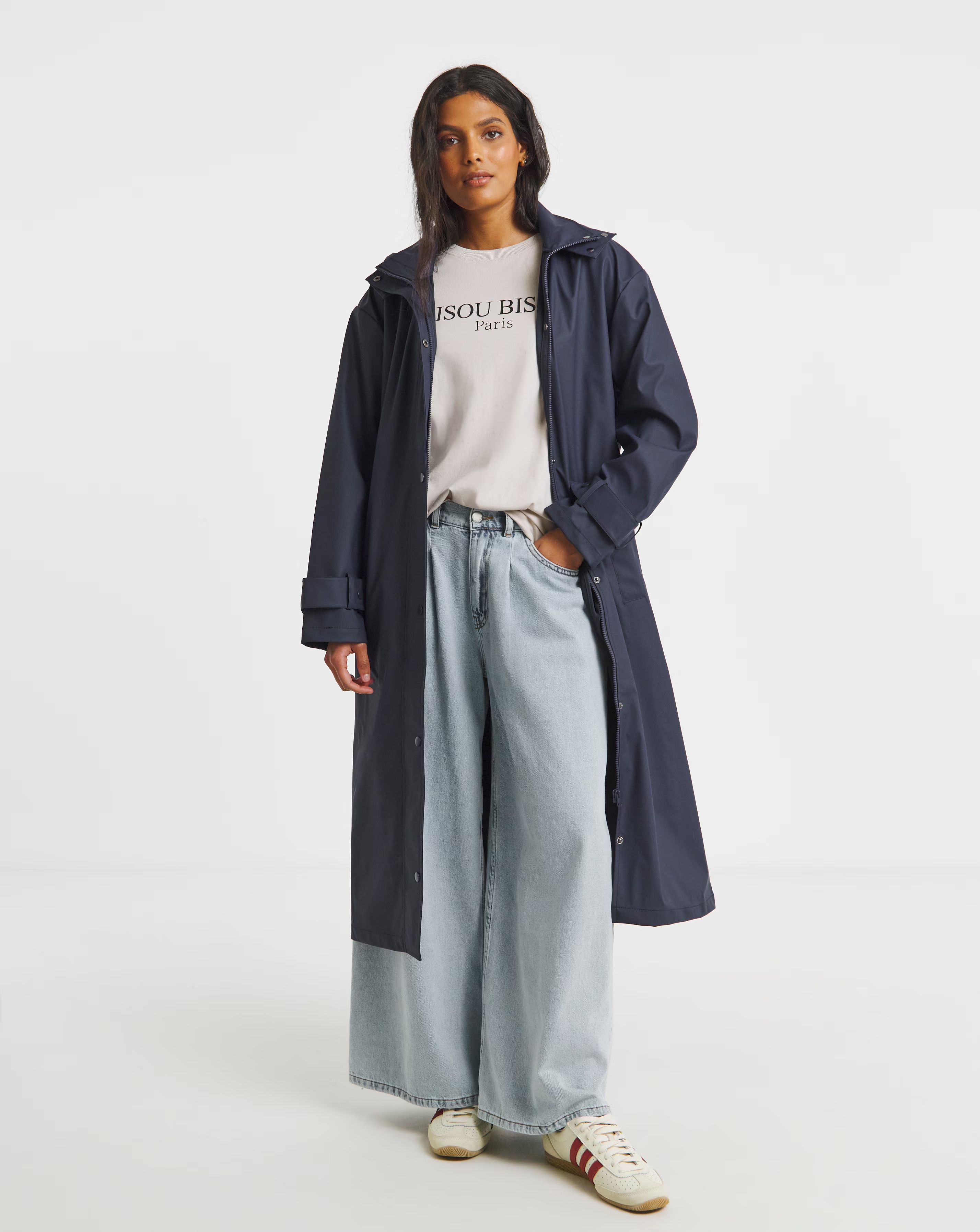 Navy Longline Rubberised Raincoat