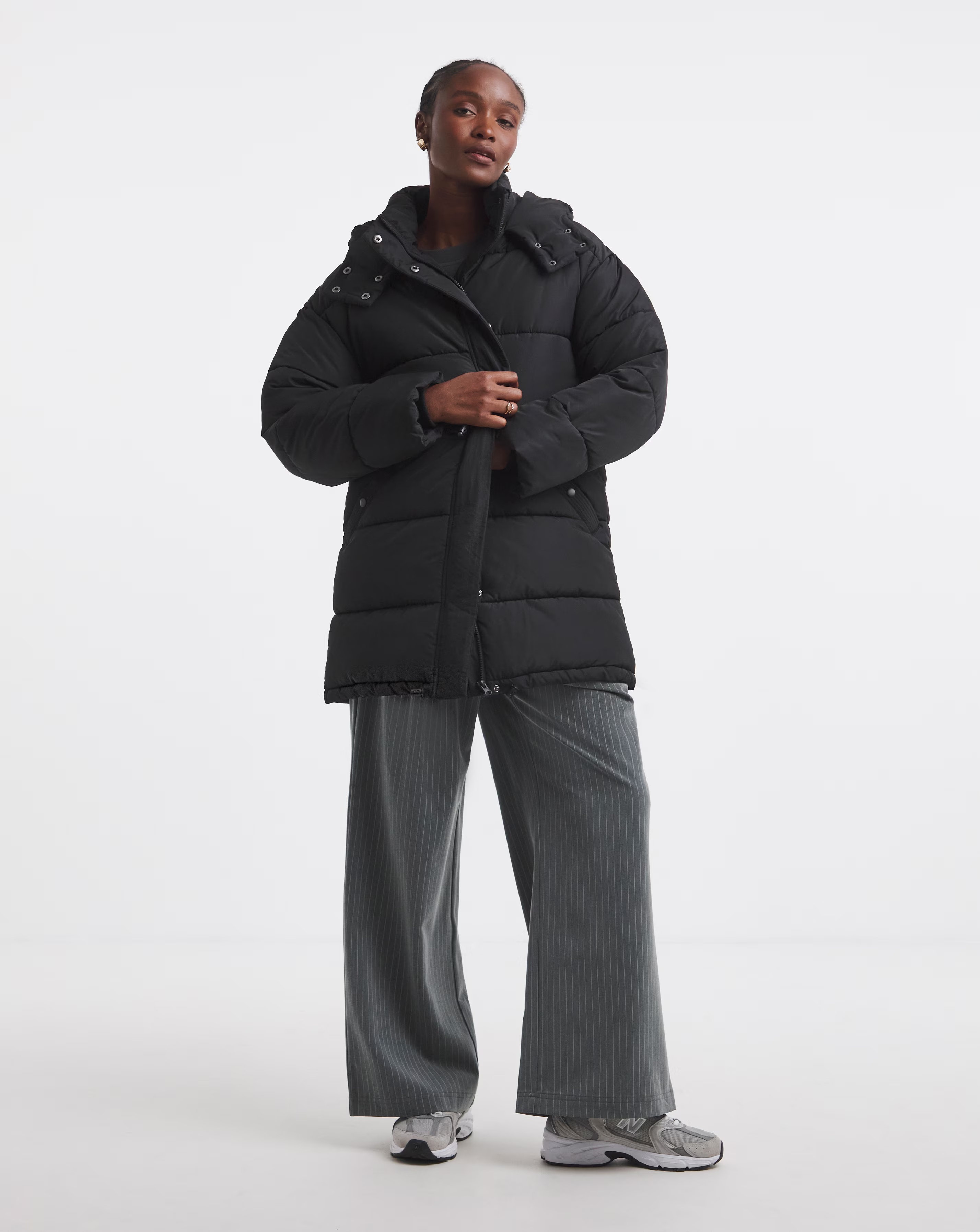 Black Mid Line Padded Coat
