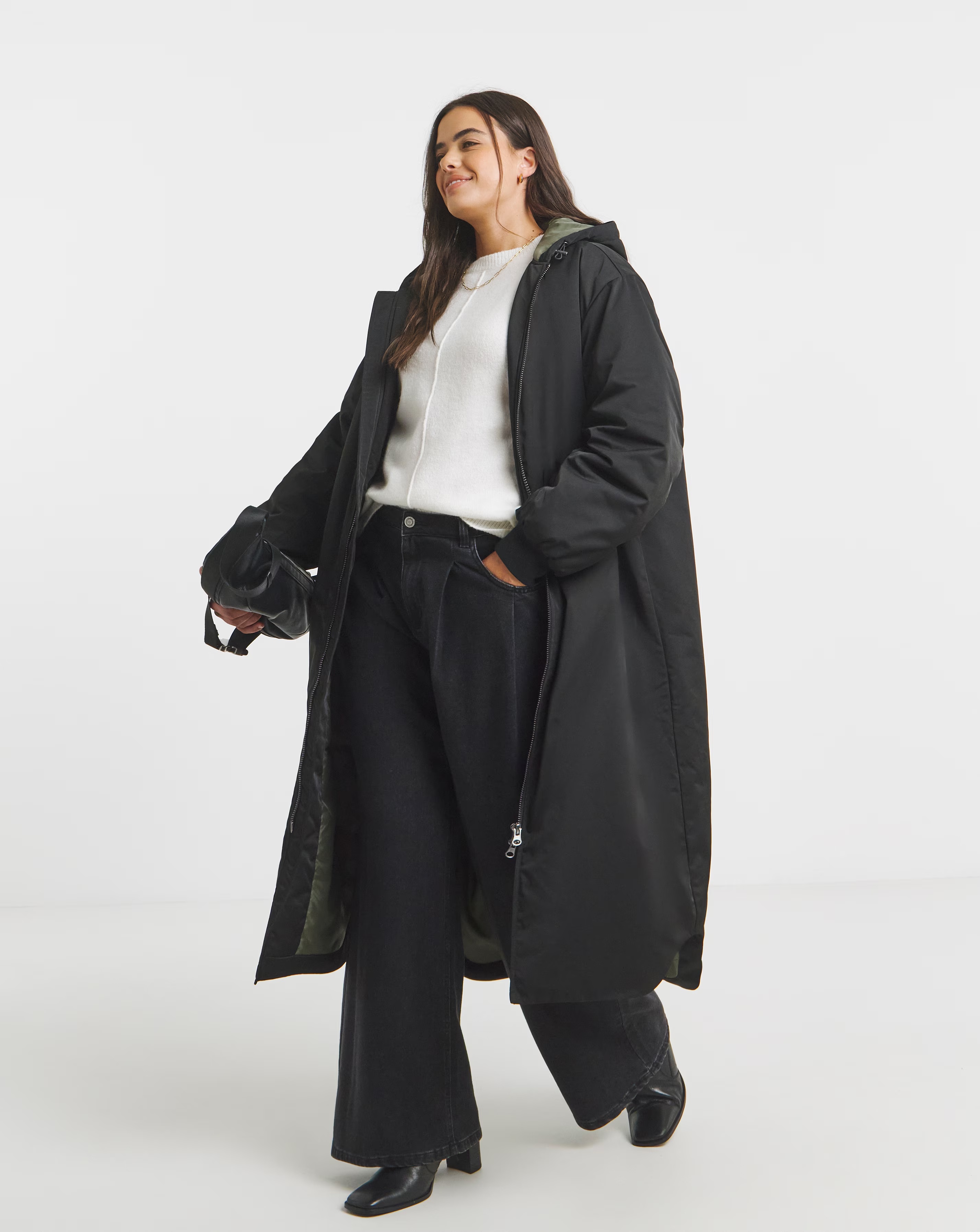 Simply Be Black Hooded Longline Bomber