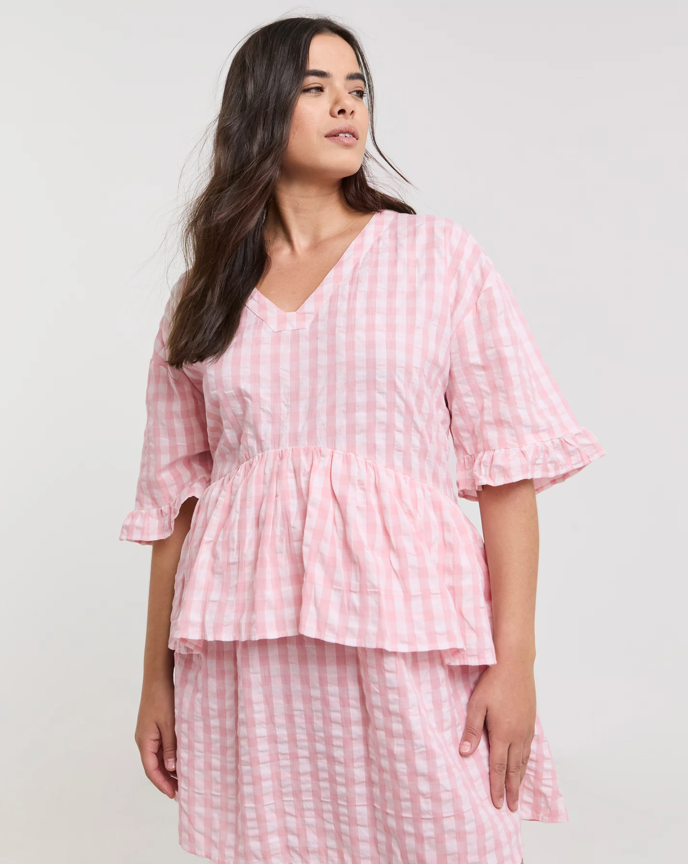 Native Youth Sleeveless Check Ruffle Midi Dress