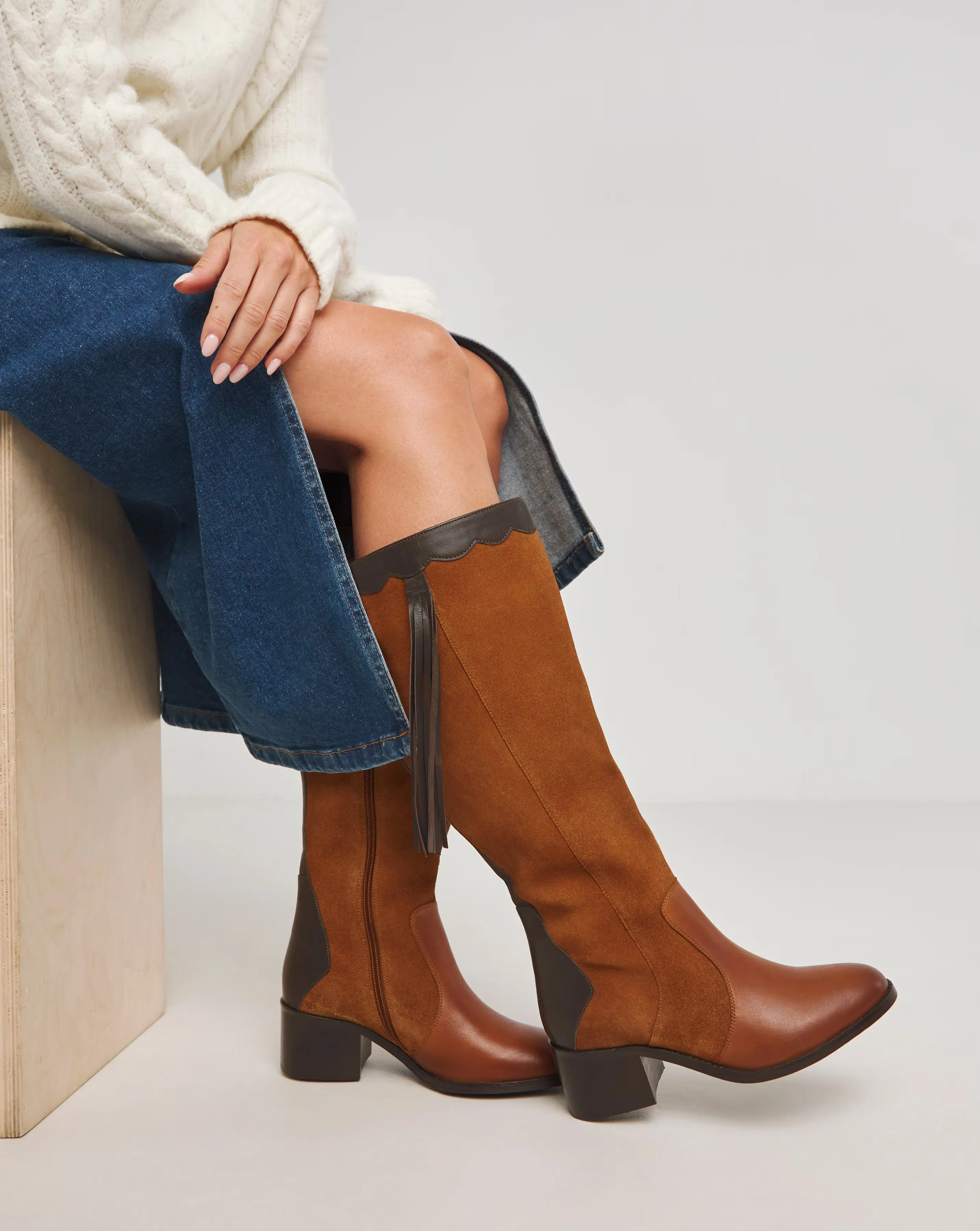 Joe Browns Brown Suede Knee High Boot- Extra Wide Fit (EEE) & Super Curvy Calf