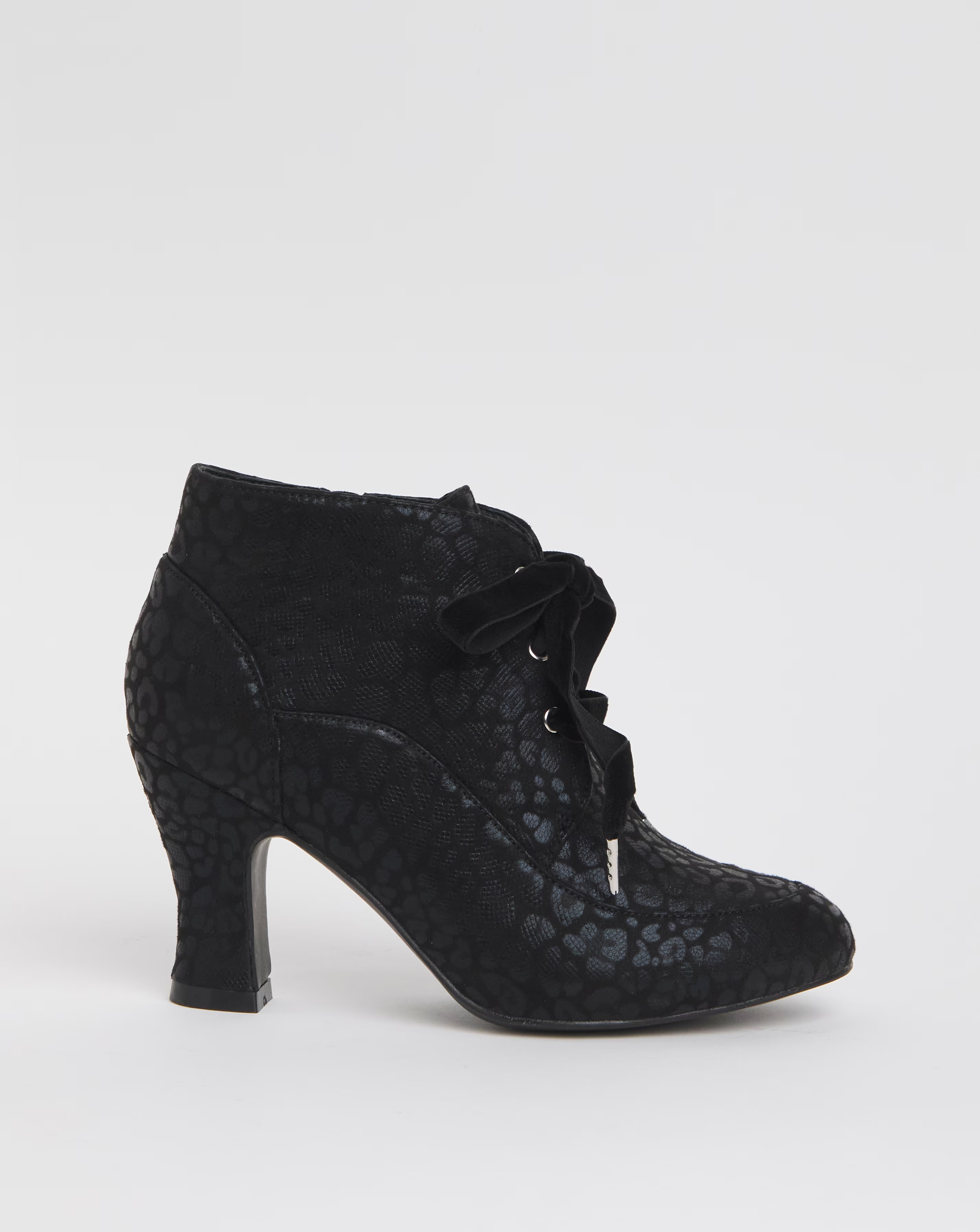 Joe Browns Black Satin Lace Up Bootie -Wide Fit (E)