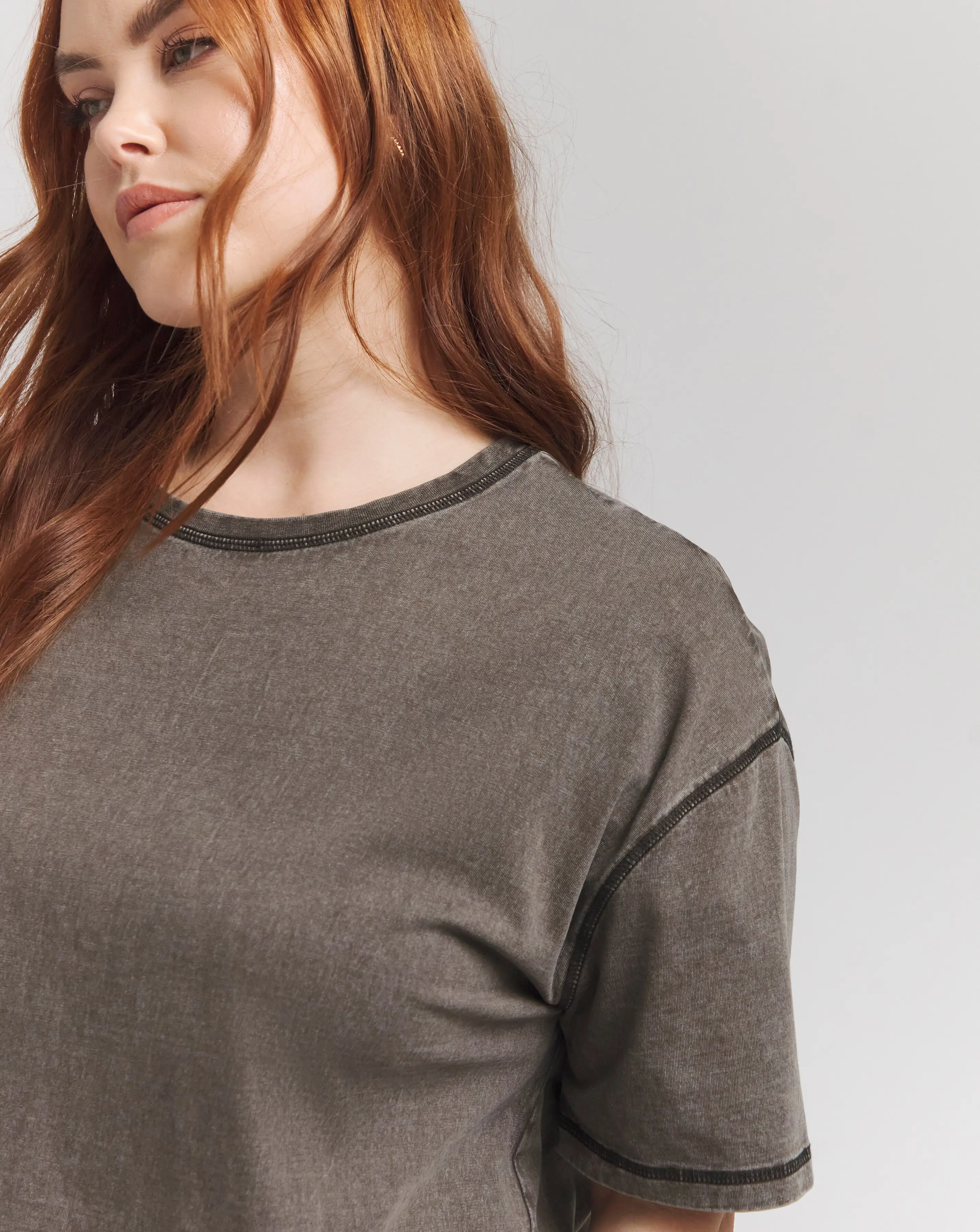 Acid Wash Oversized Contrast Seam T-Shirt
