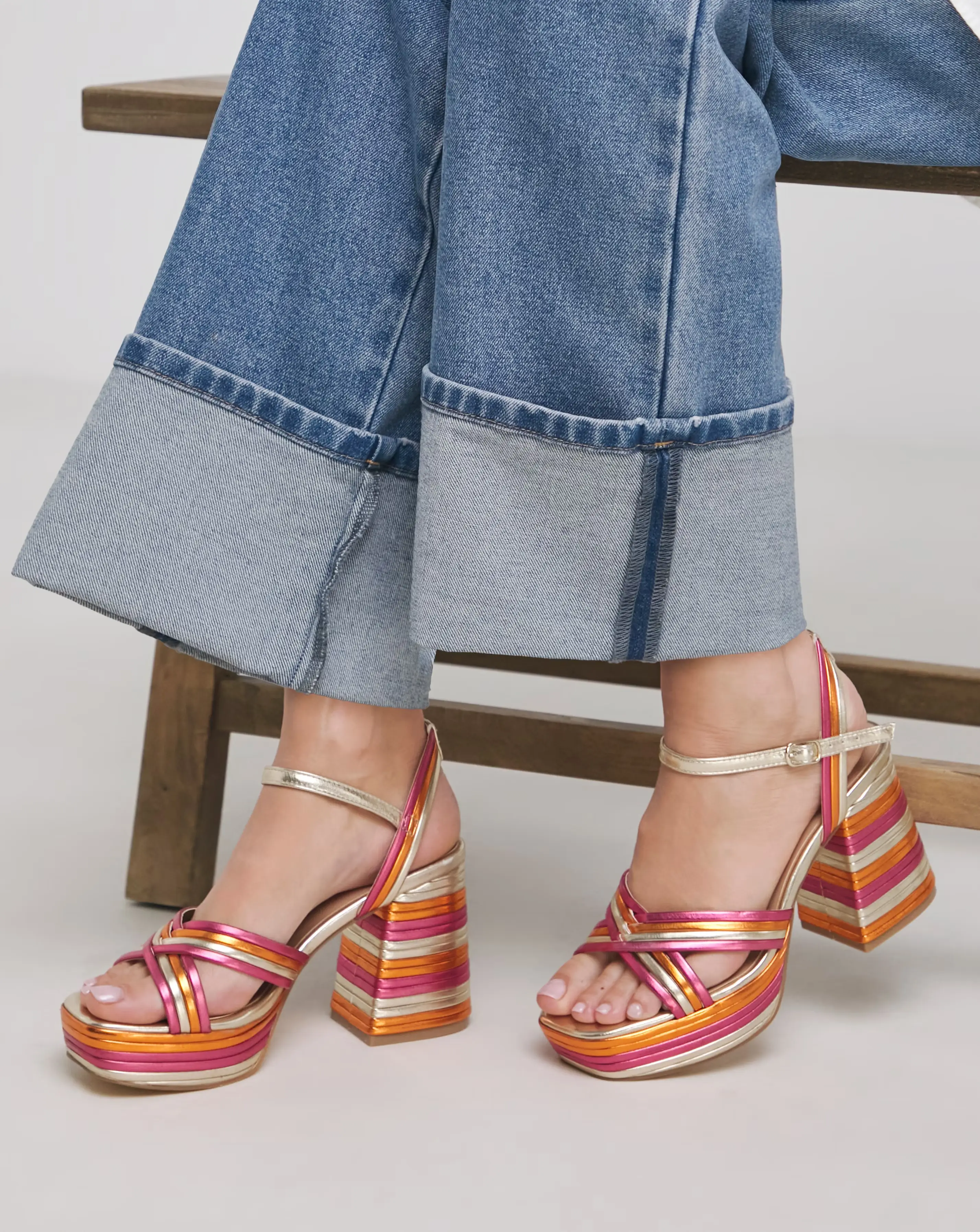 Lupin Multi Strap Platform Heels - Wide Fit (E)