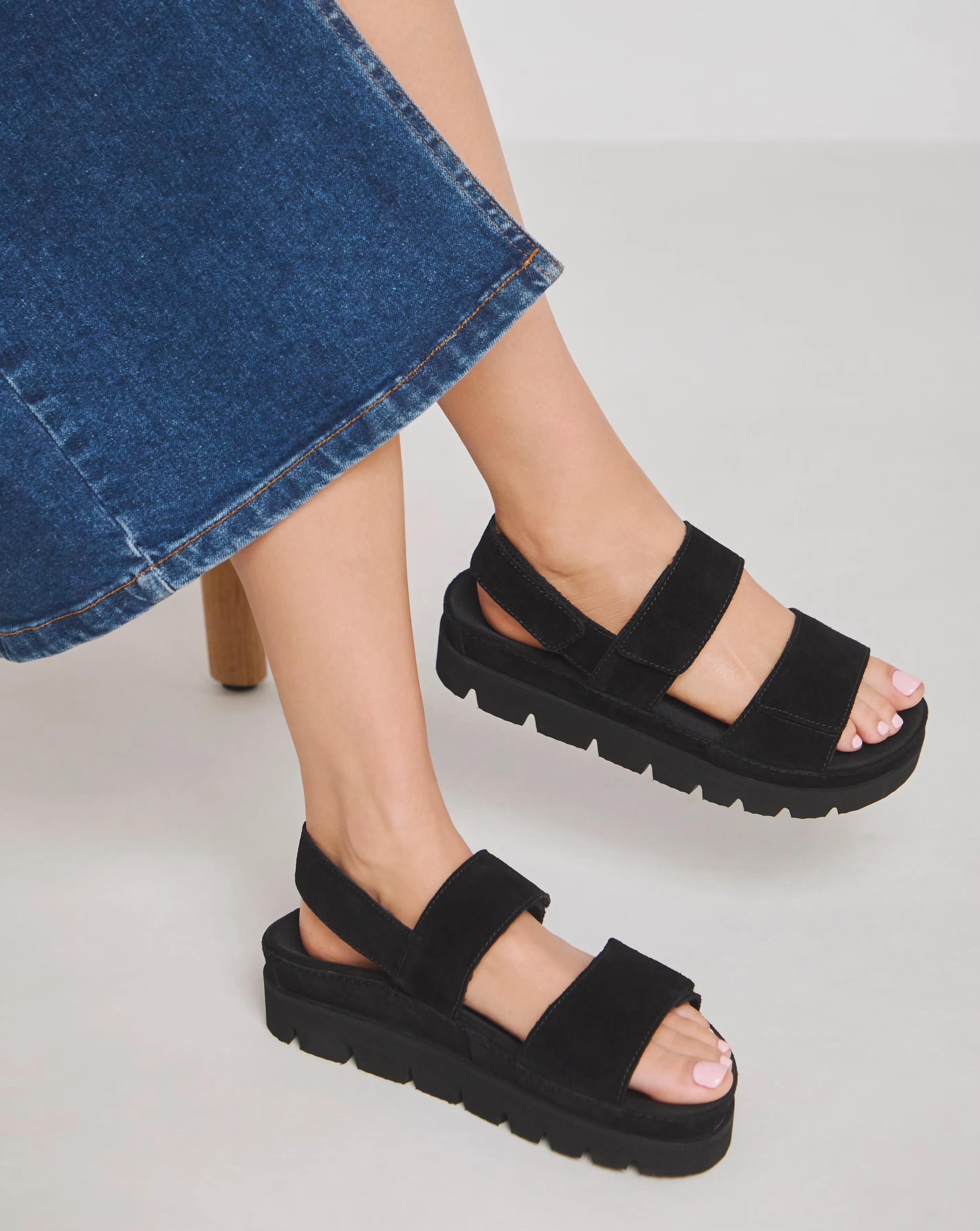 Simply Be Chara Suede Touch and Close Sandals Extra Wide EEE Fit