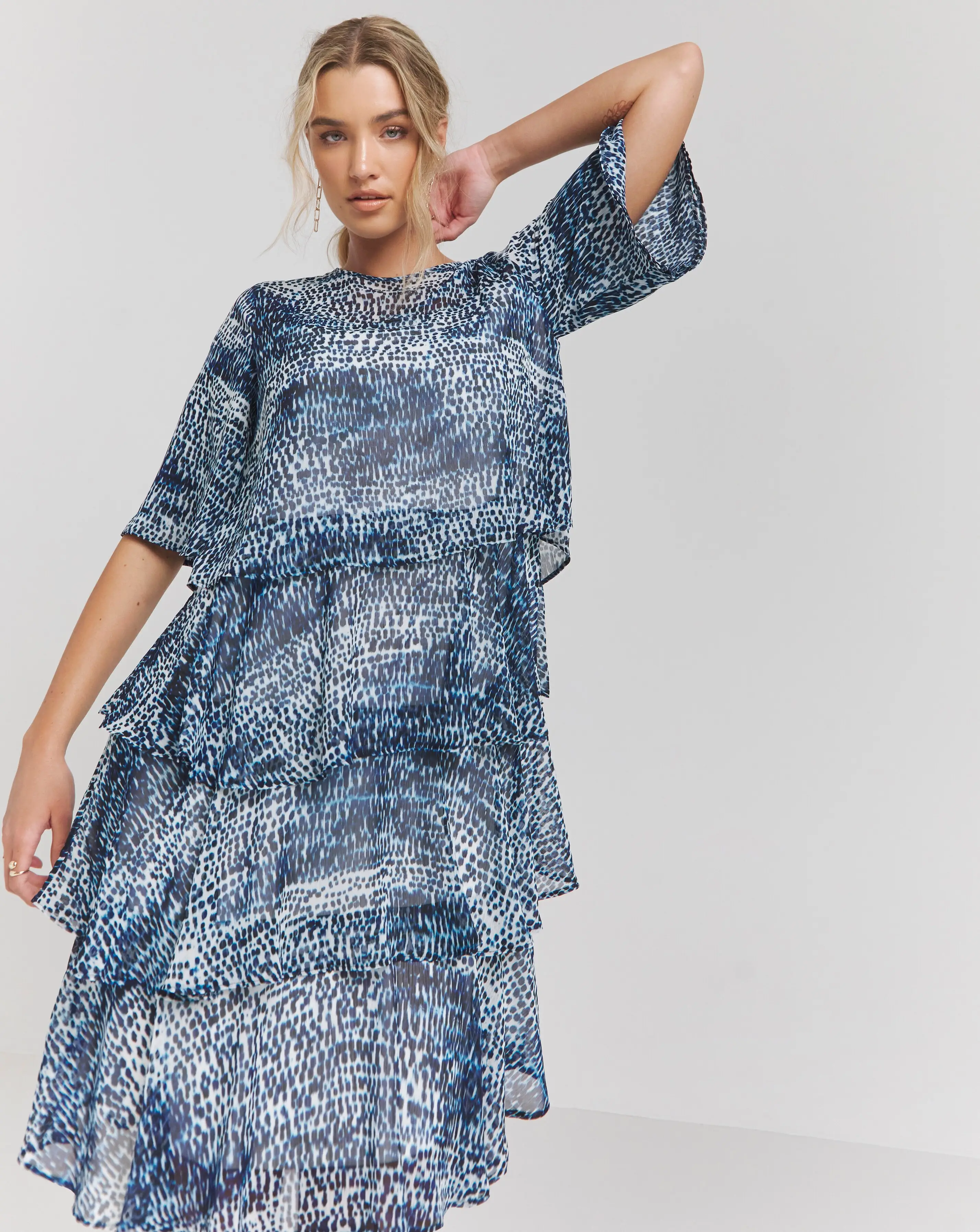 Joanna Hope Printed Tiered Shift Dress