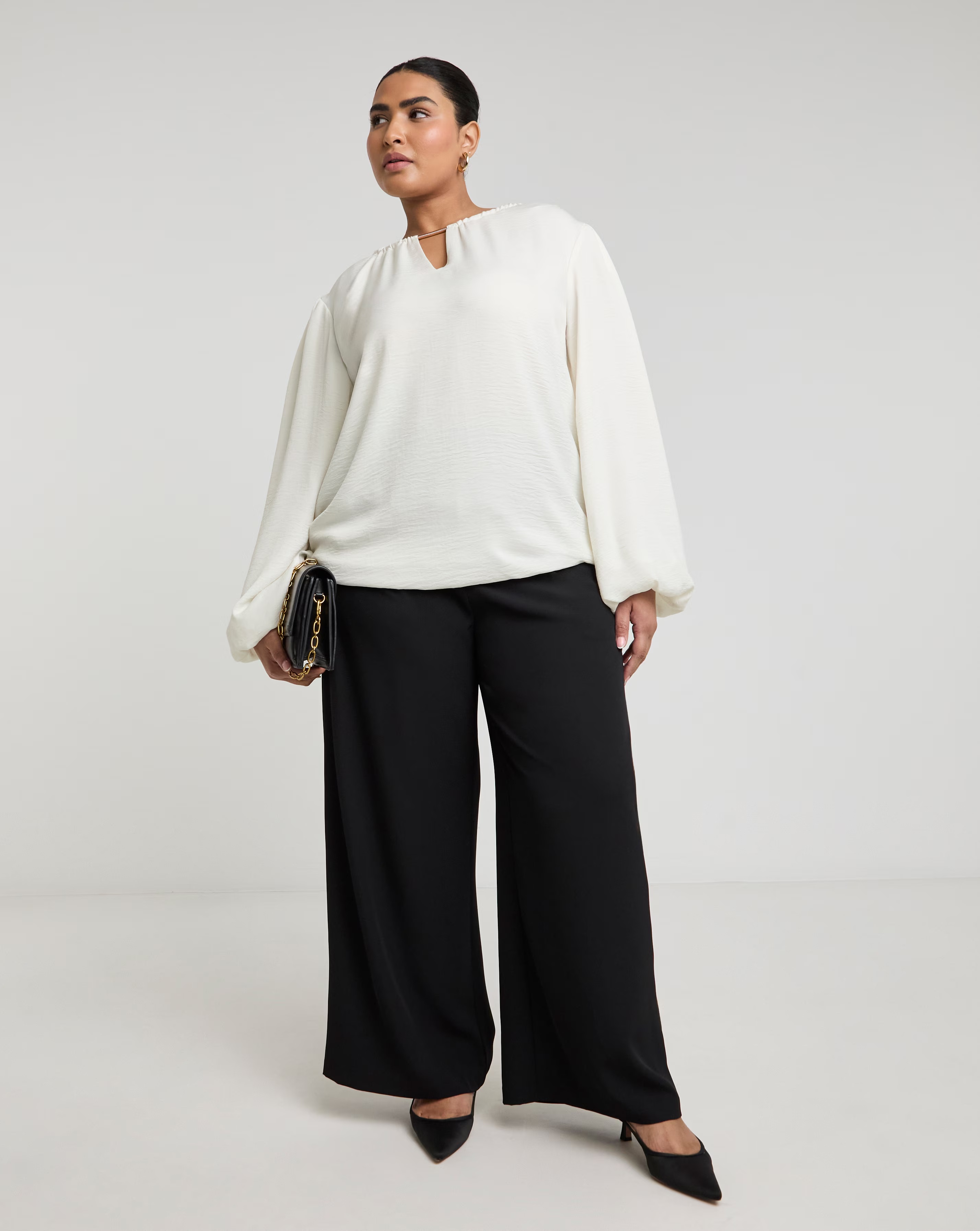 Joanna Hope Puff Sleeve Blouse With Neck Detail
