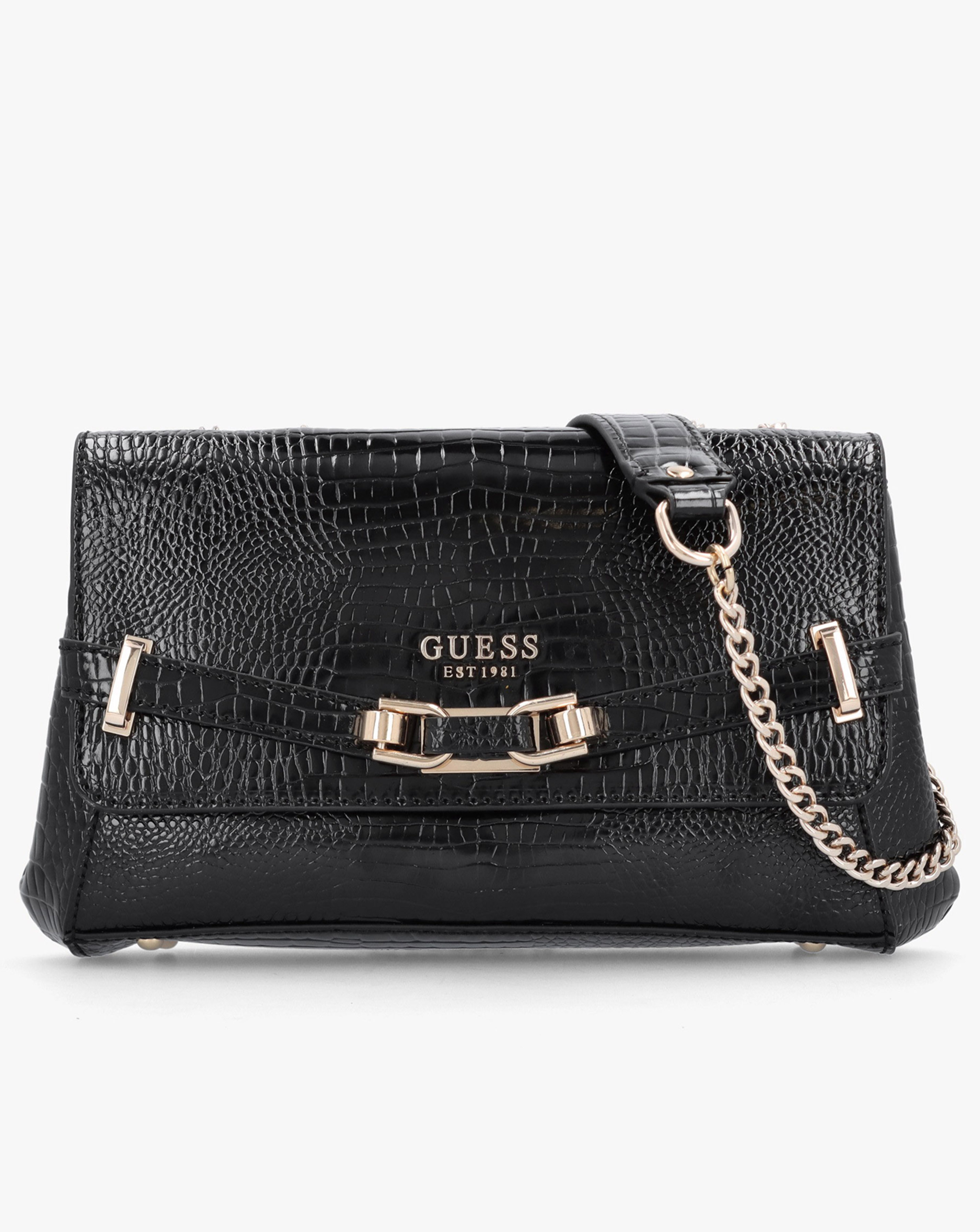 Guess Silvye Black Moc Croc Shoulder Bag