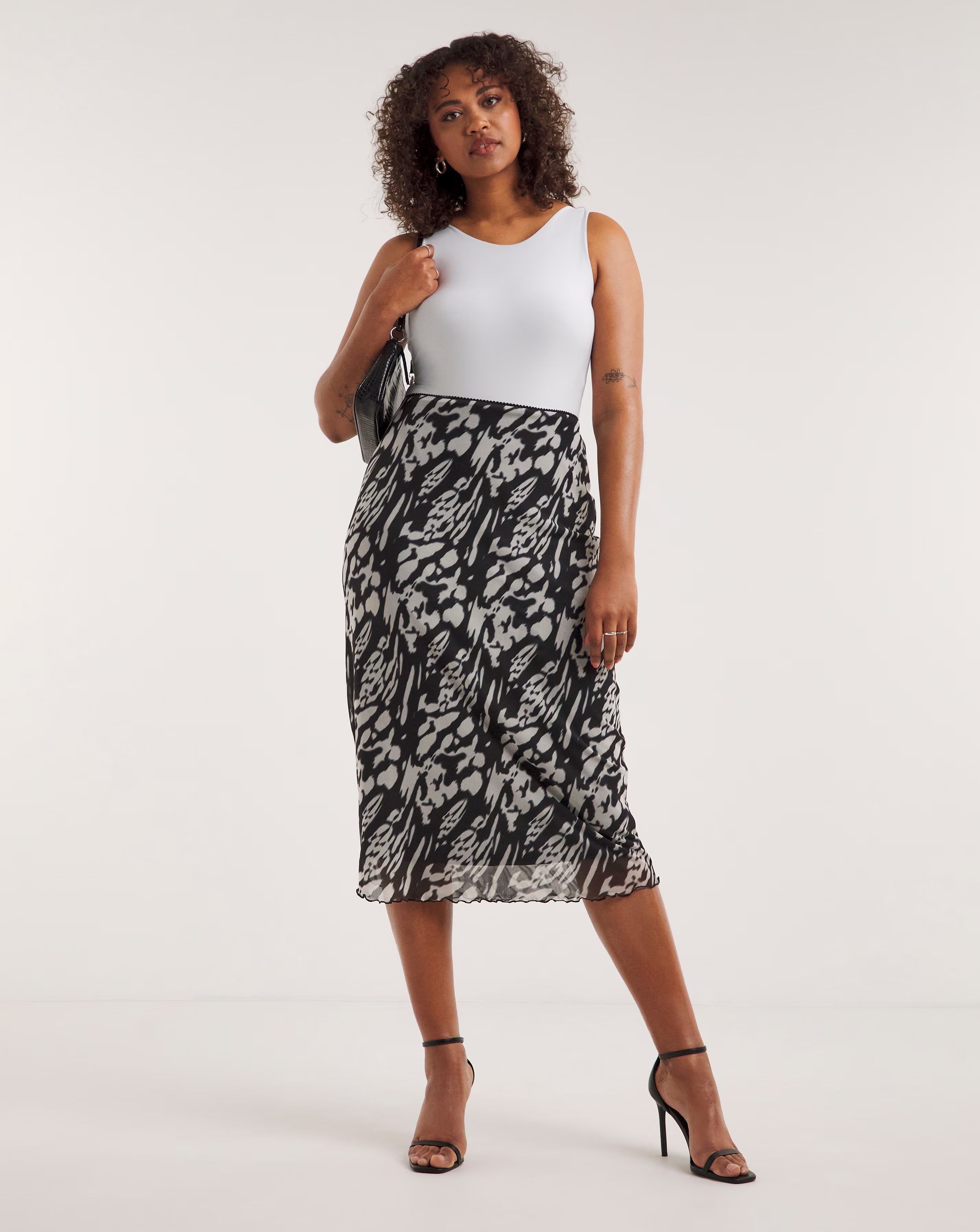 Tie Dye Mesh Overlay Midi Skirt