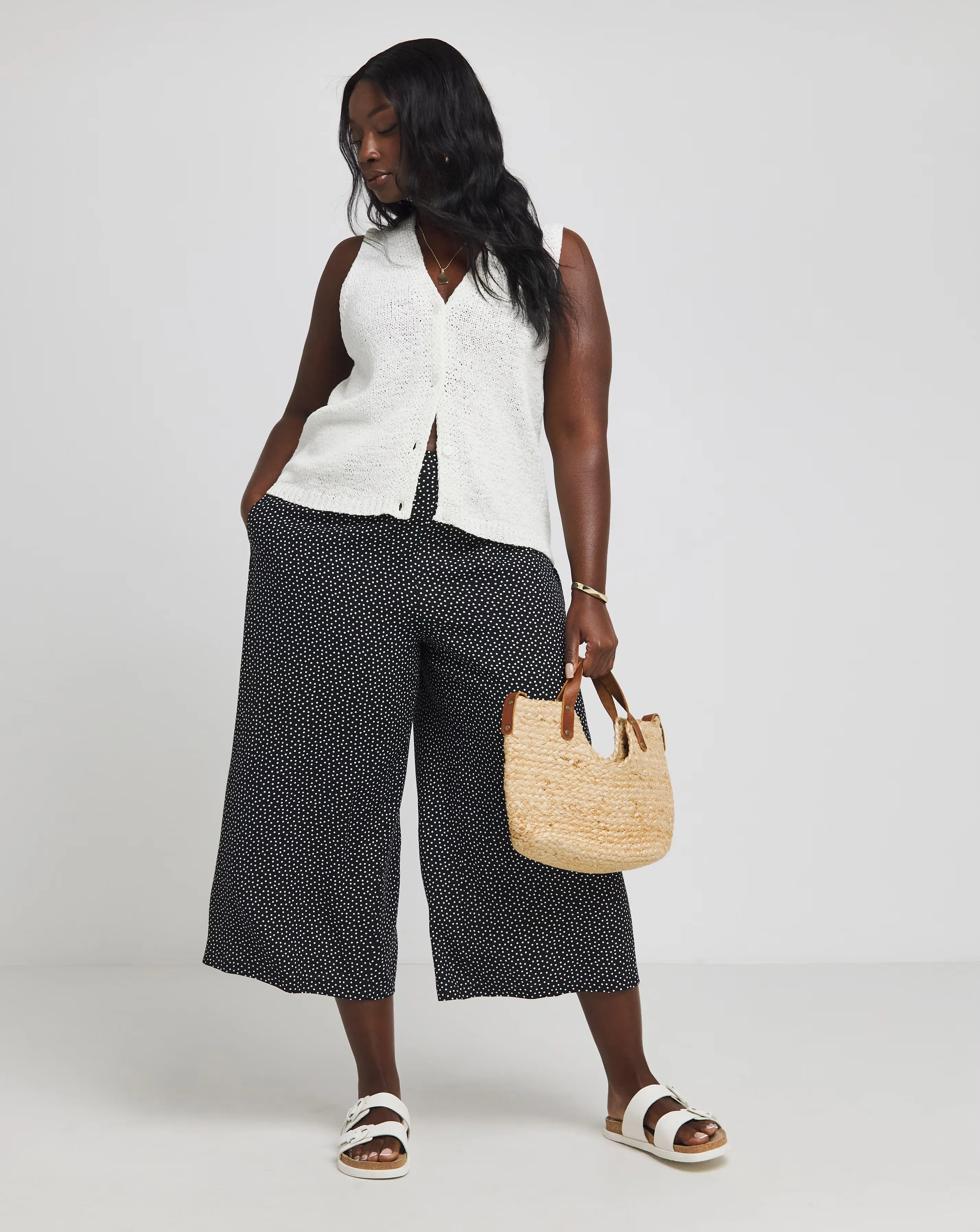 Simply Be Polka Dot Wide Leg Woven Culottes