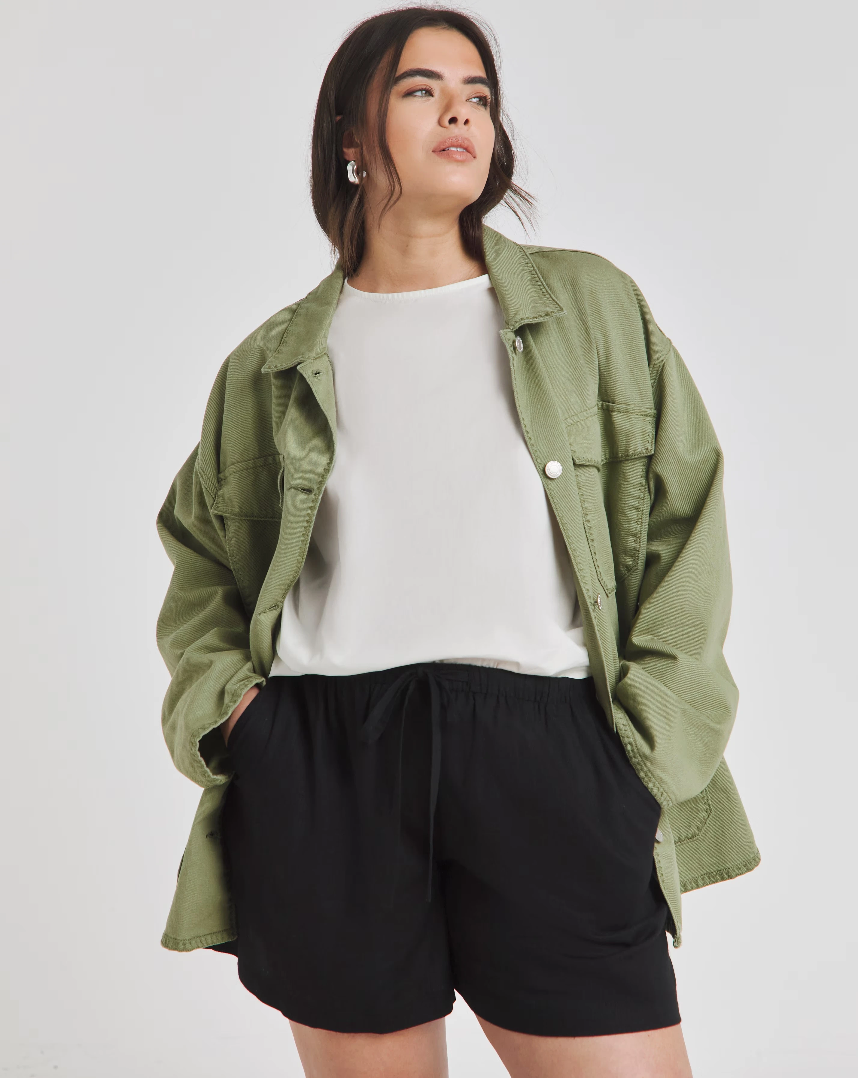 Simply Be Black Tie Waist Linen Mix Shorts