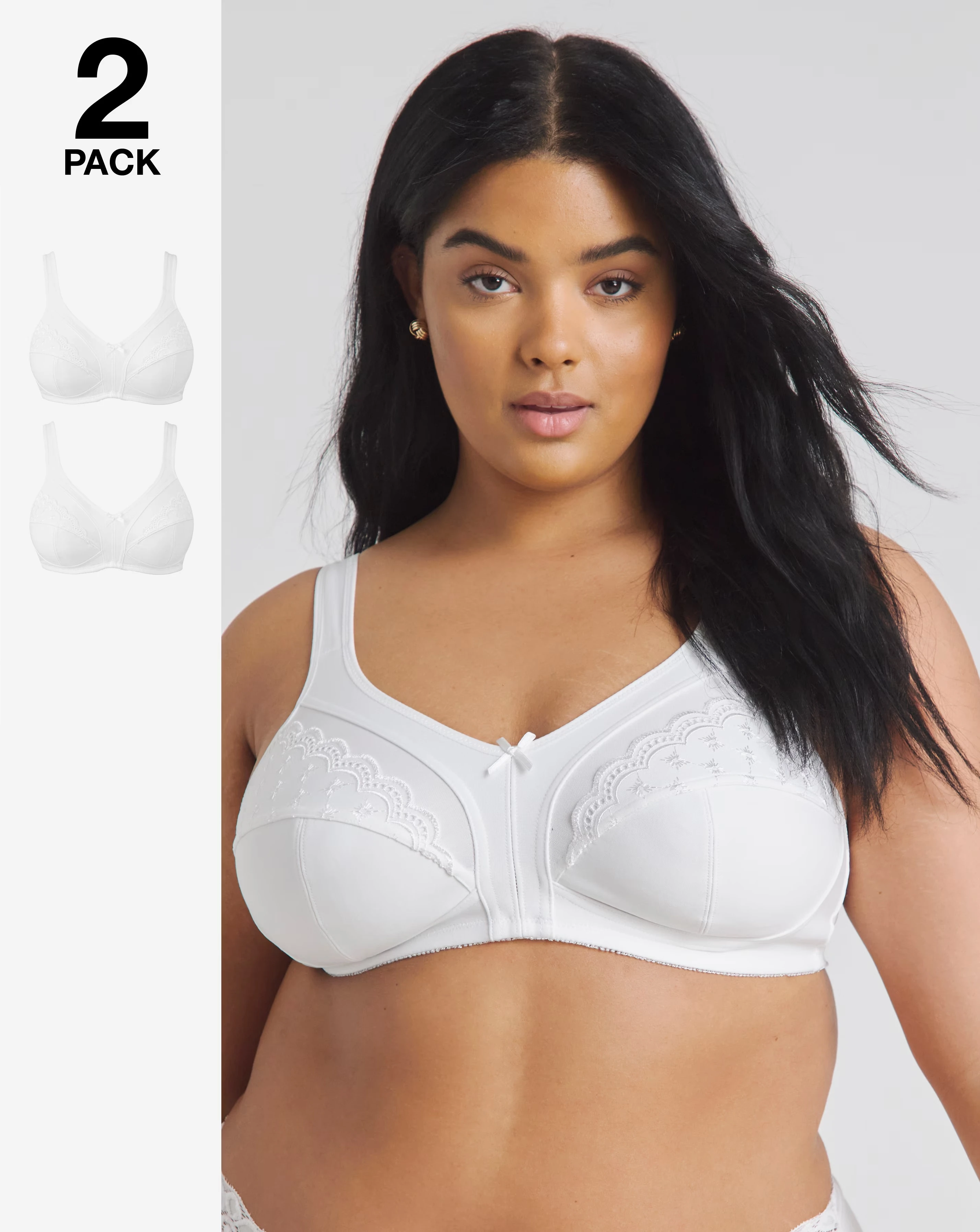 Pretty Secrets (2 Pack) Sally Minimiser Non Wired Bras (C-L) White/White