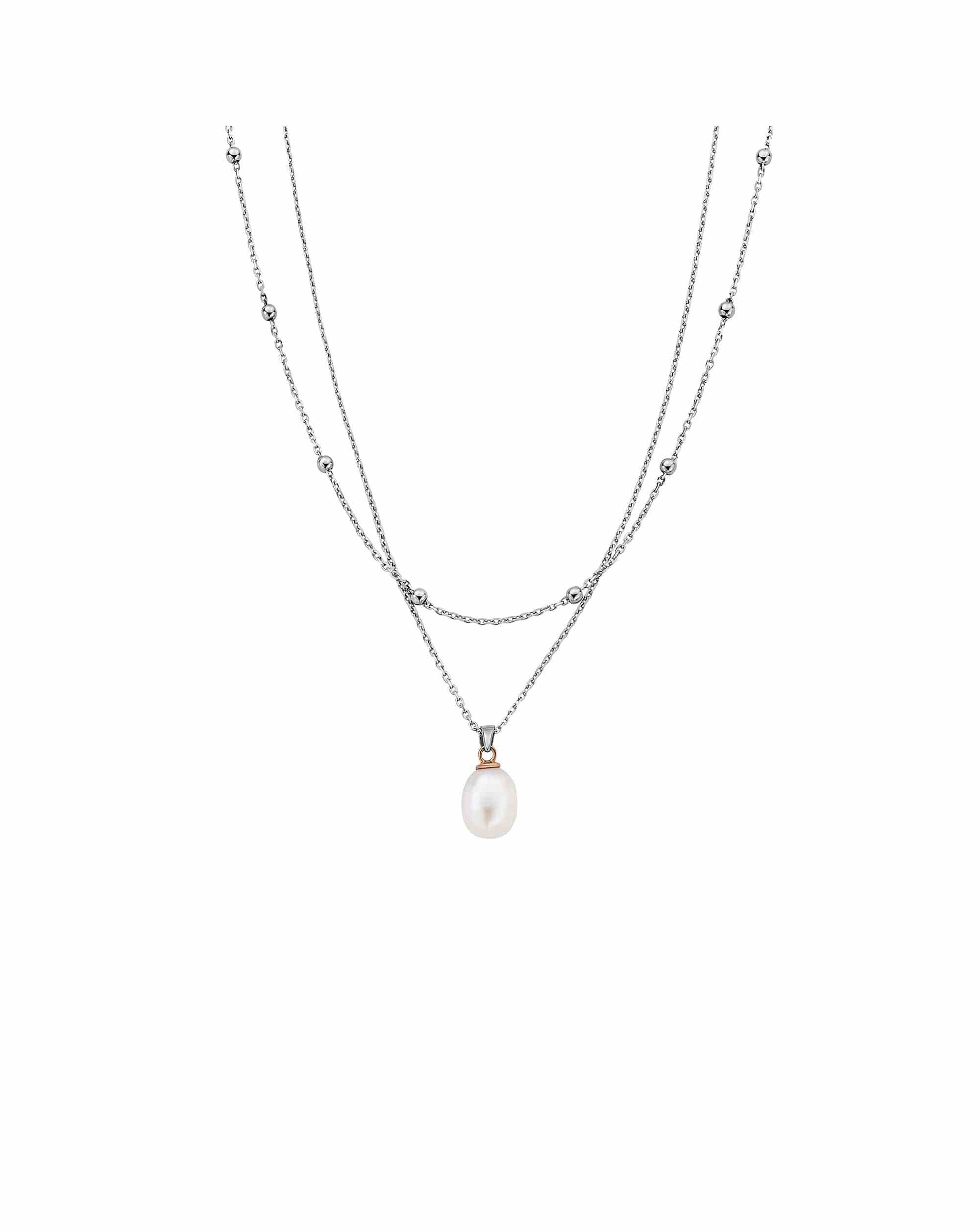 Clogau Beachcomber Pearl Silver Layered Necklace