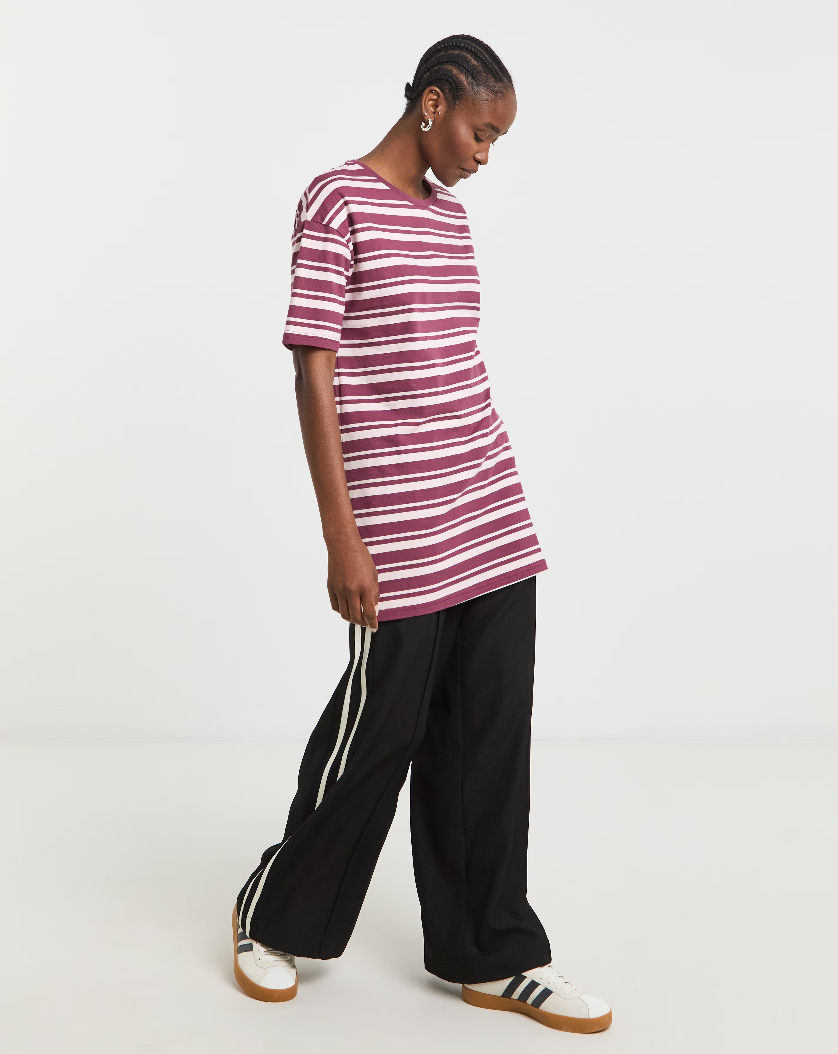 Pink & Burgundy Stripe Longline Oversized Tee 1 76171-pink-amp-burgundy-stripe-longline-oversized-tee-1.jpg