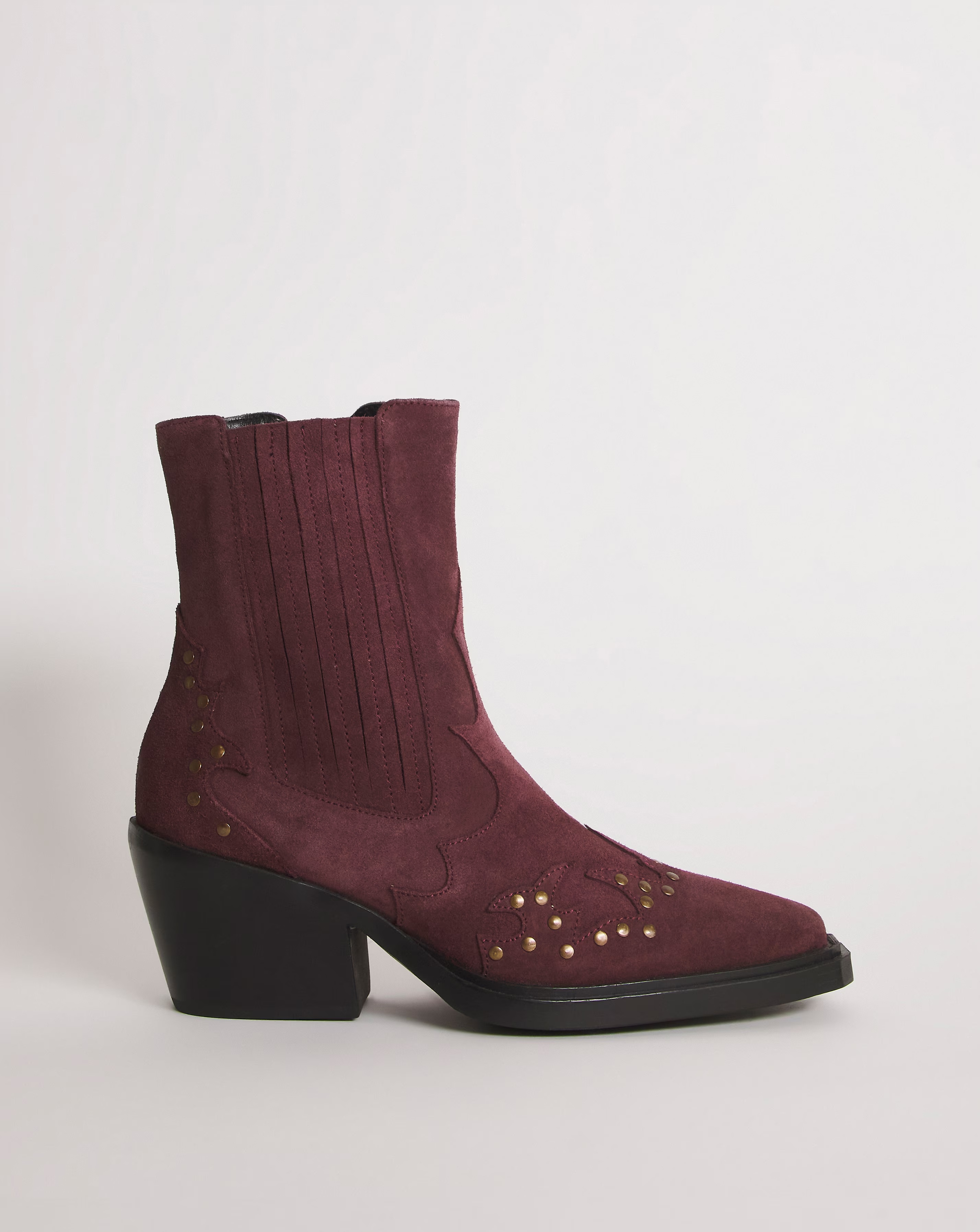 Zia Suede Studded Western Cowboy Ankle Boots Wide E Fit