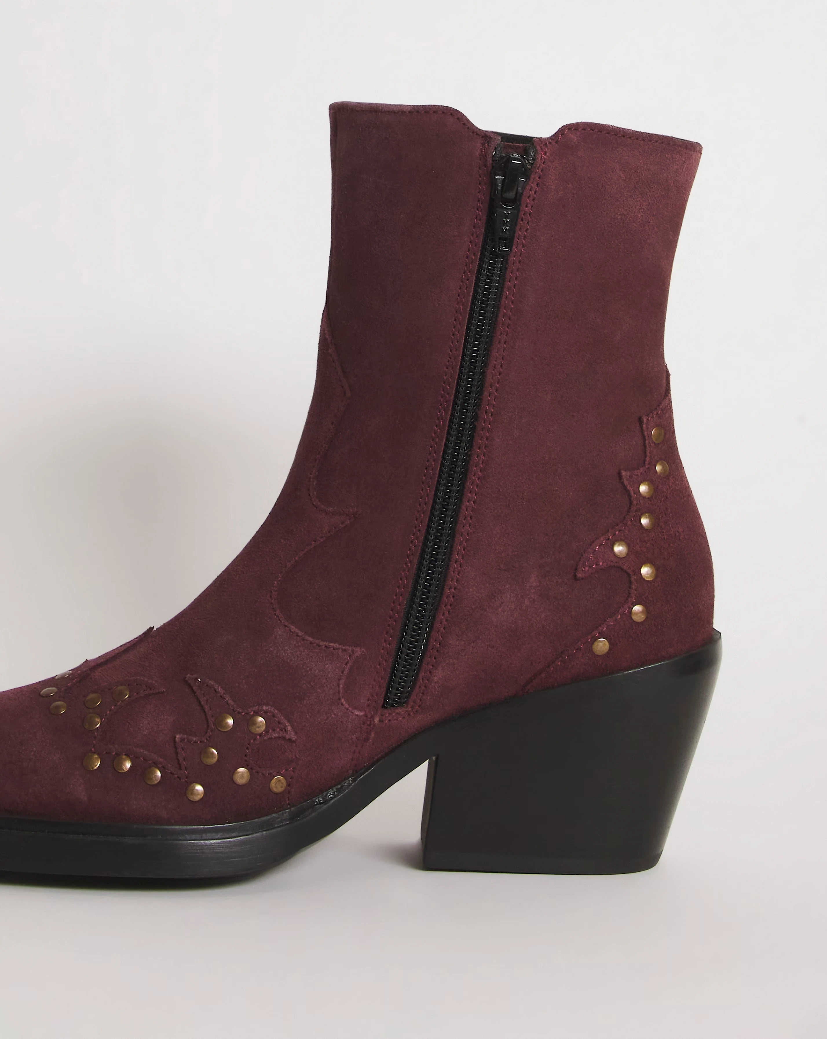 Zia Suede Studded Western Cowboy Ankle Boots Wide E Fit