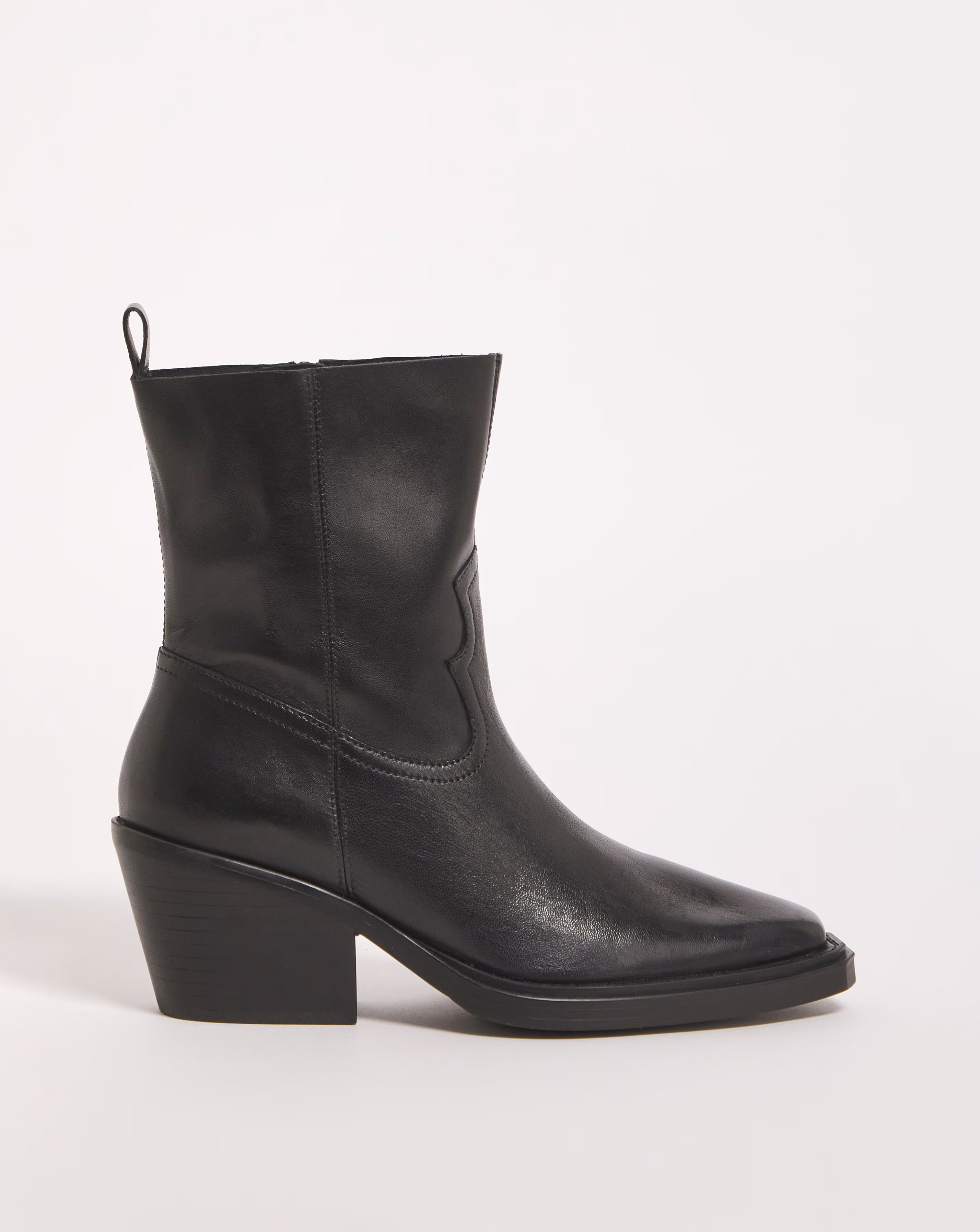 Rayla Leather Stretch Western Cowboy Ankle Boots Wide E Fit