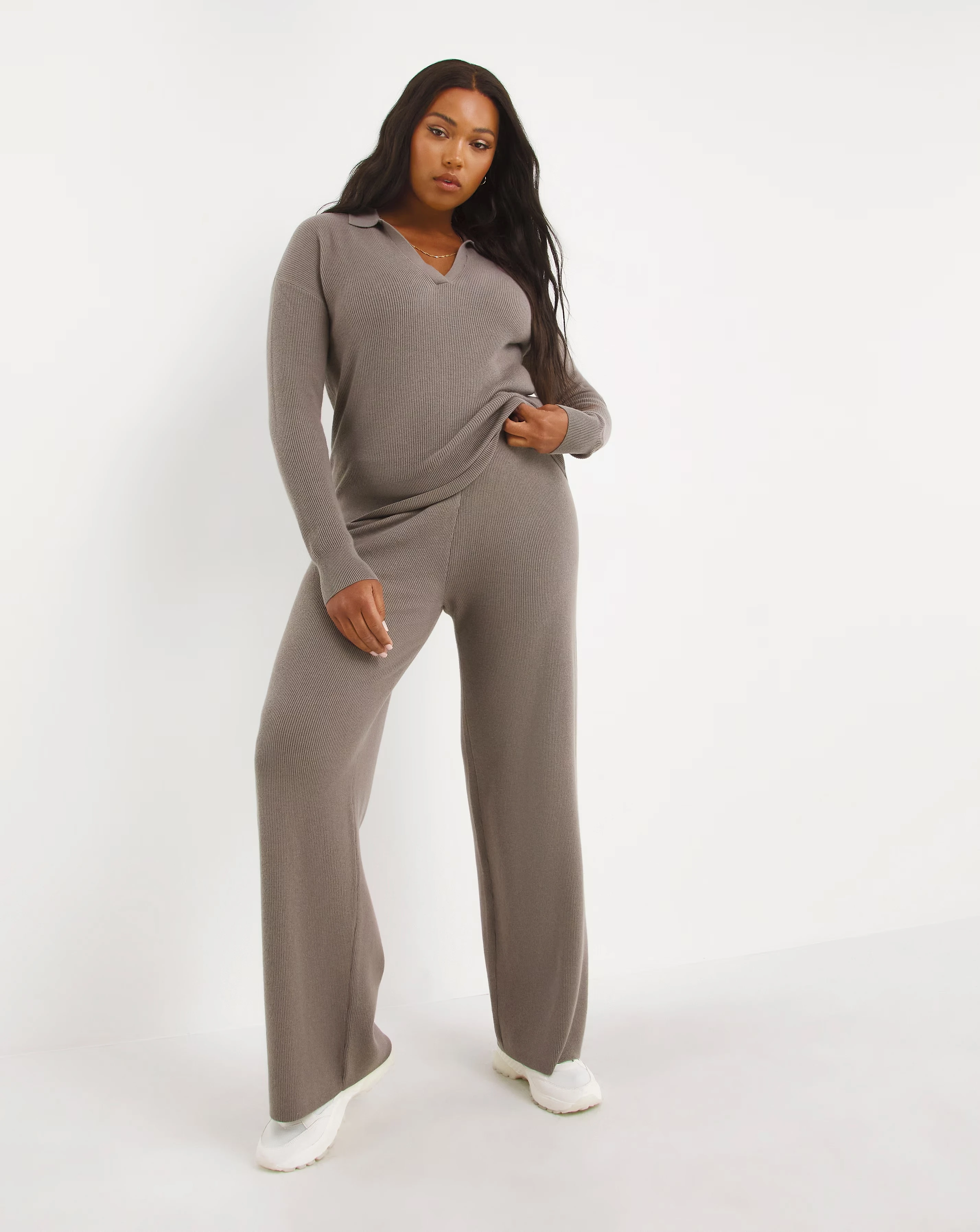 Calvin Klein Wool Knit Wide Leg Trousers