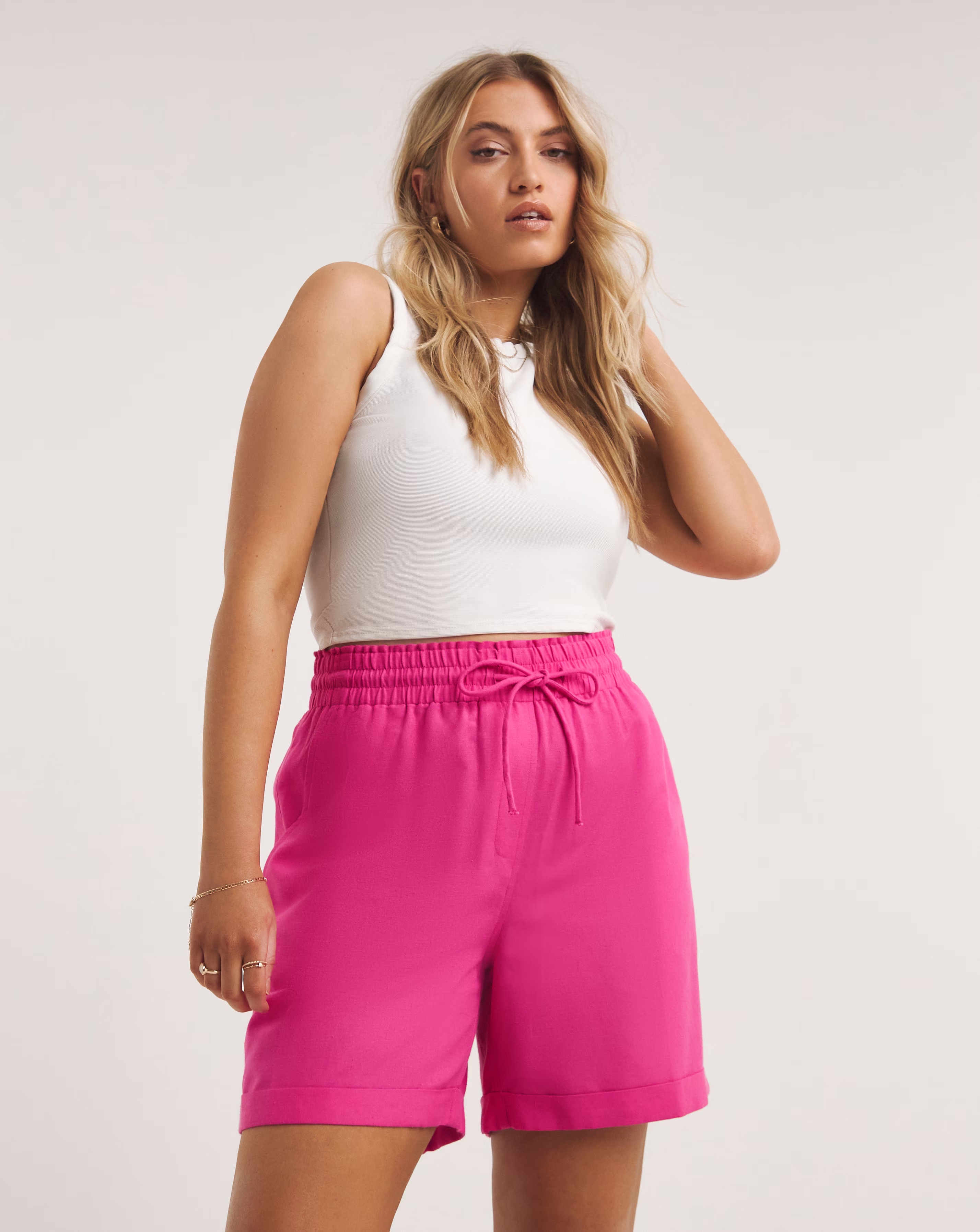 Hot Pink Easy Care Linen Mix Tie Waist Short 1 77157-hot-pink-easy-care-linen-mix-tie-waist-short-1.jpg