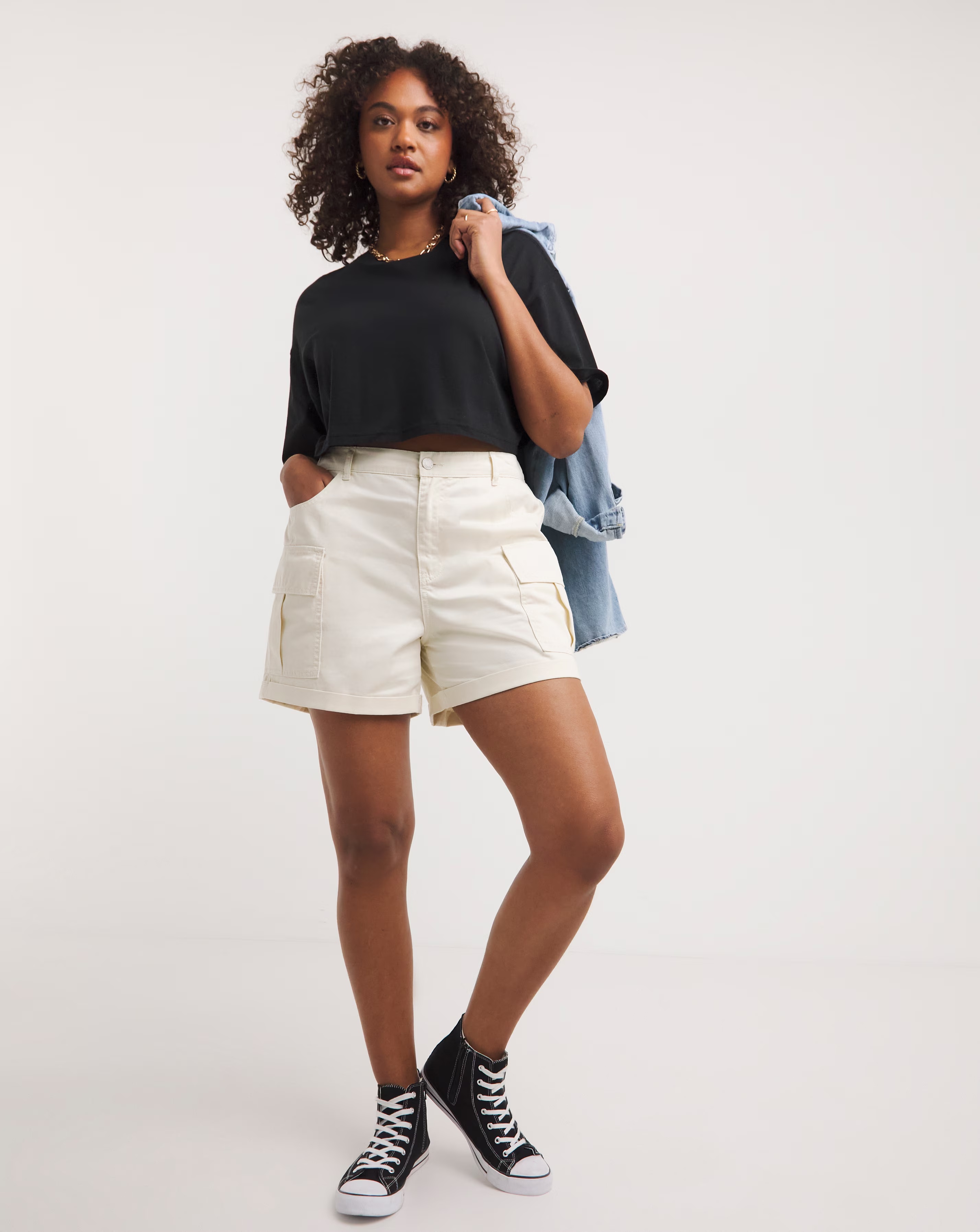 Ecru Cargo Utility Shorts
