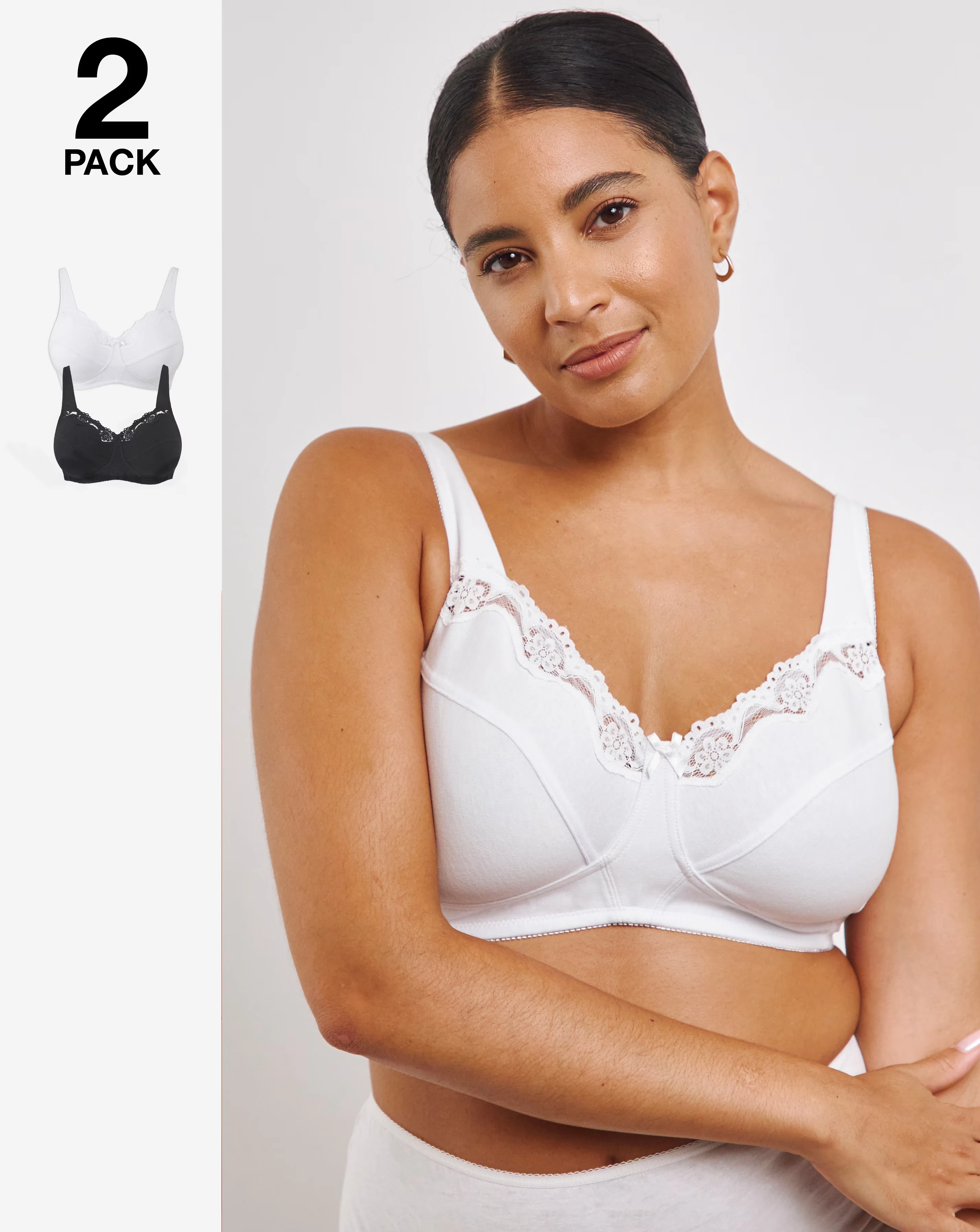 Pretty Secrets (2 Pack) Full Cup Non Wired Cotton Bras (B-G) White/Black 1 77883-pretty-secrets-2-pack-full-cup-non-wired-cotton-bras-b-g-white-black-1.webp