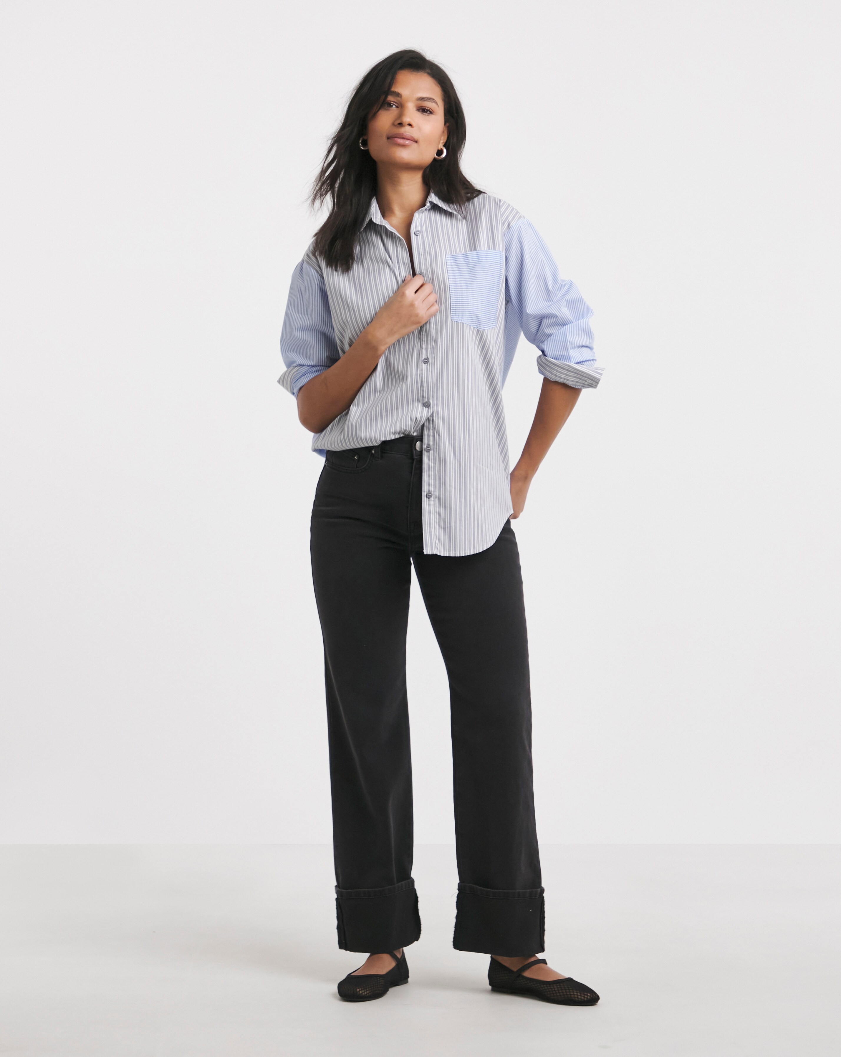 Black Turn Up Hem Straight Leg Jeans