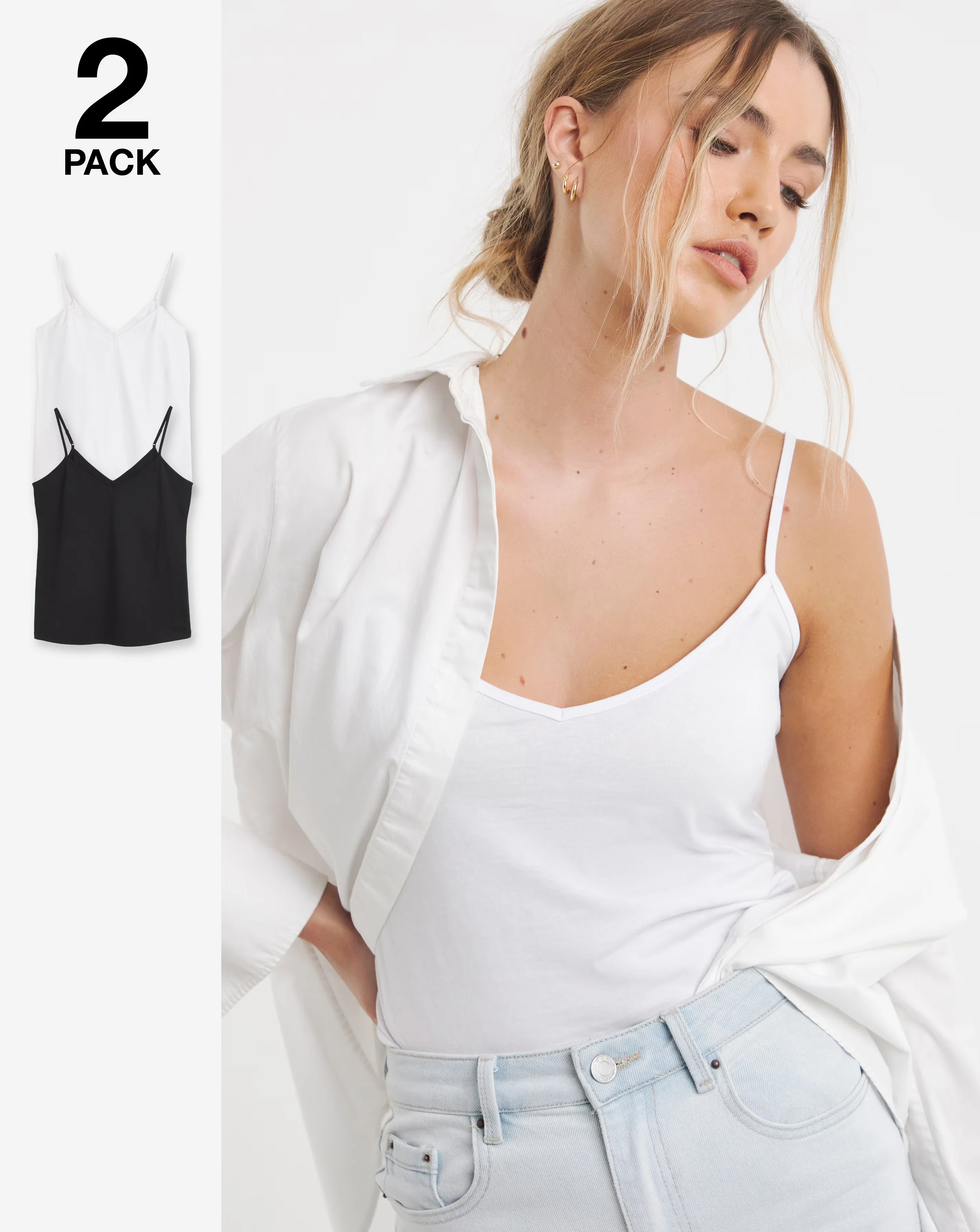 White & Black 2 Pack V Neck Longline Camis