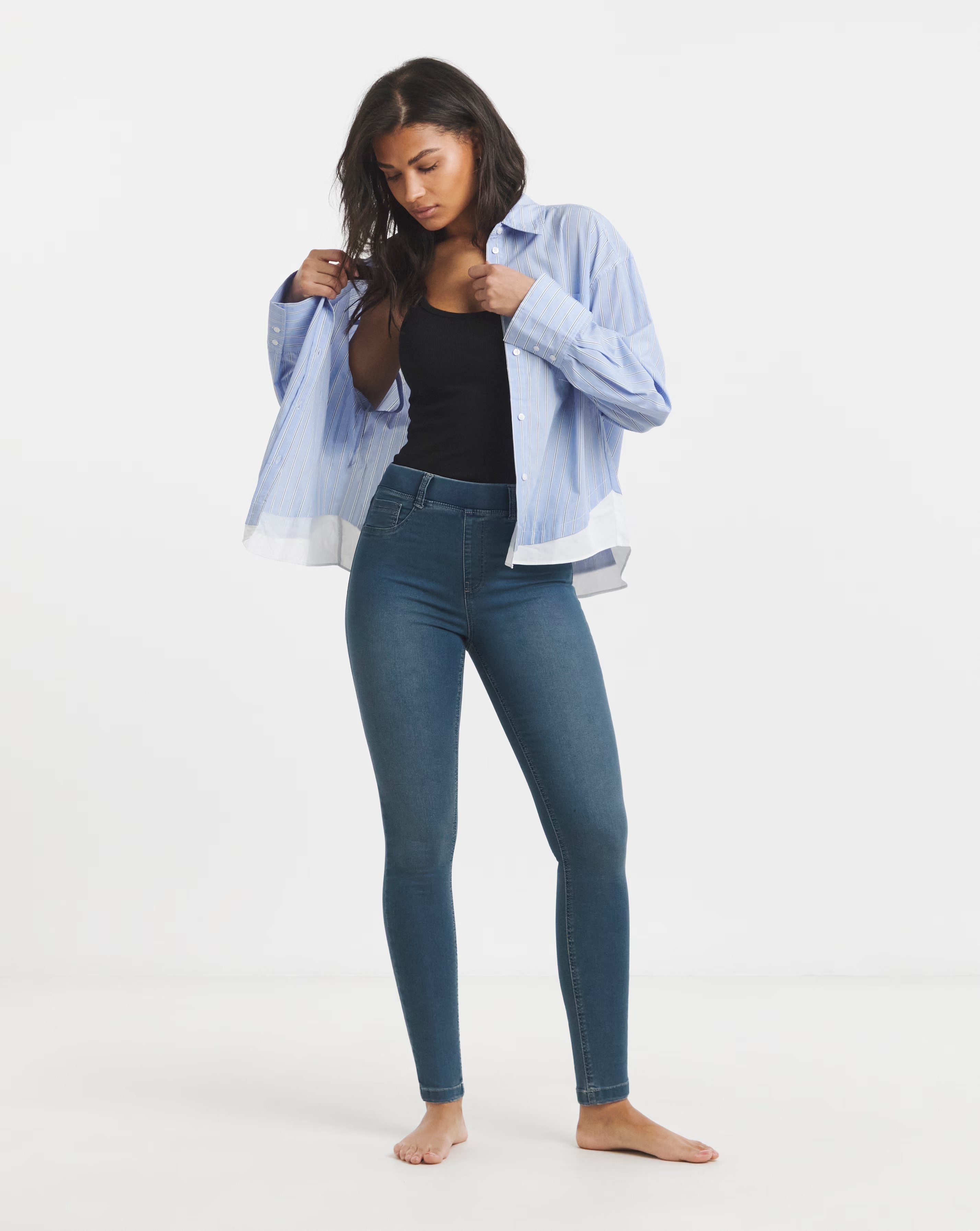 Simply Be Amber Mid Blue Pull On Skinny Jeggings