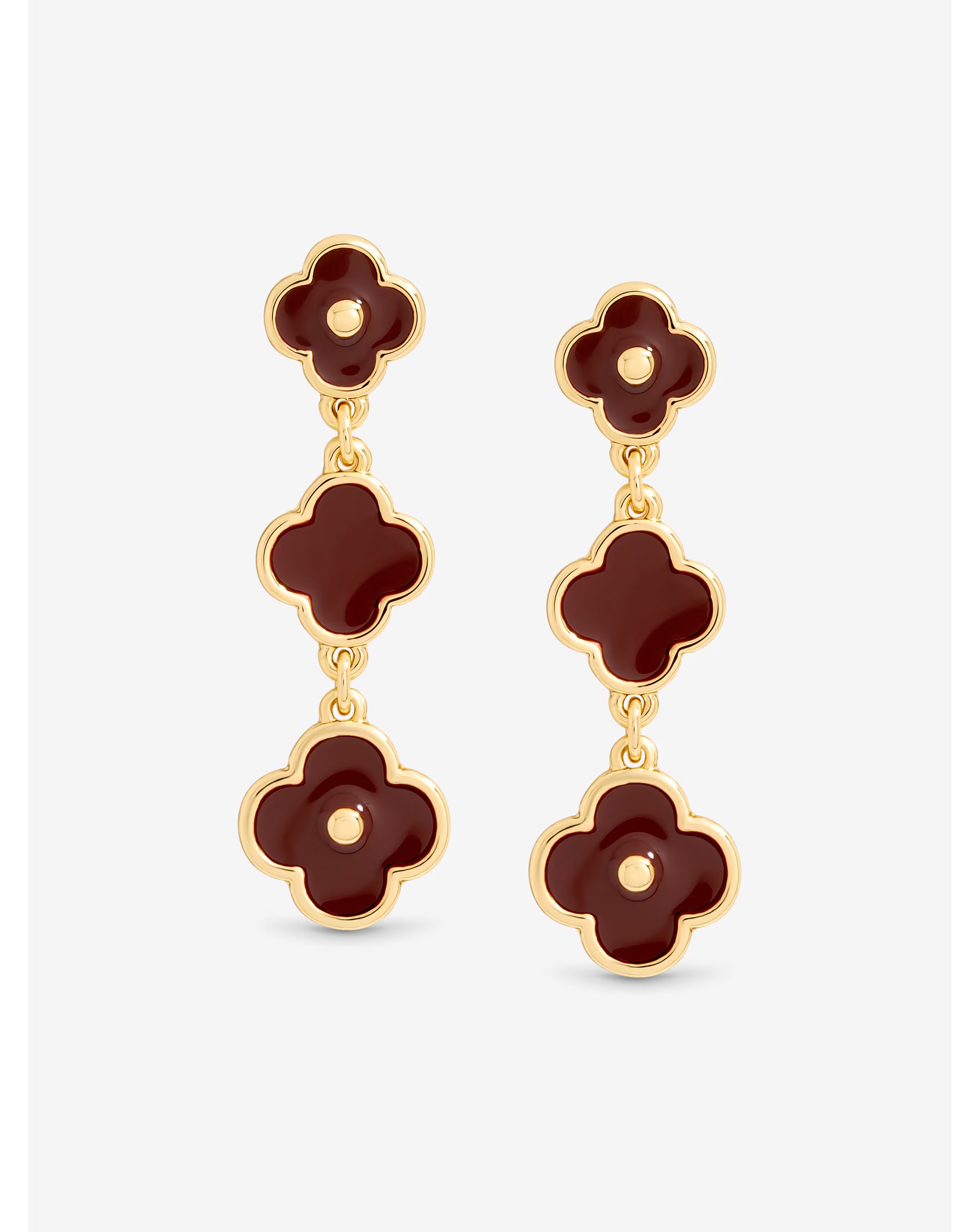 Mood Gold & Burgundy Clover Triple Drop Earrings
