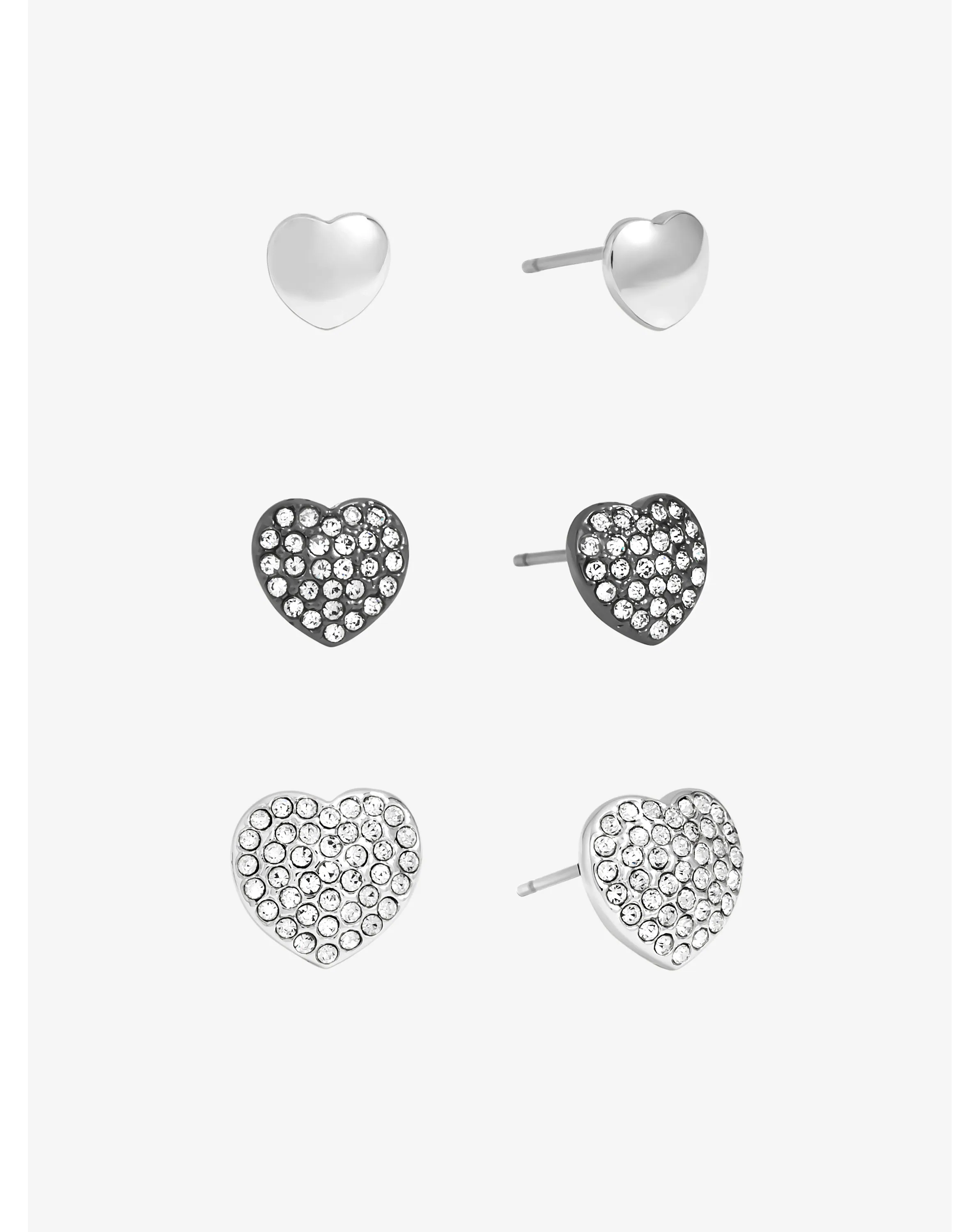 Mood Mixed Plated Crystal Heart Stud Earrings - Pack of 3