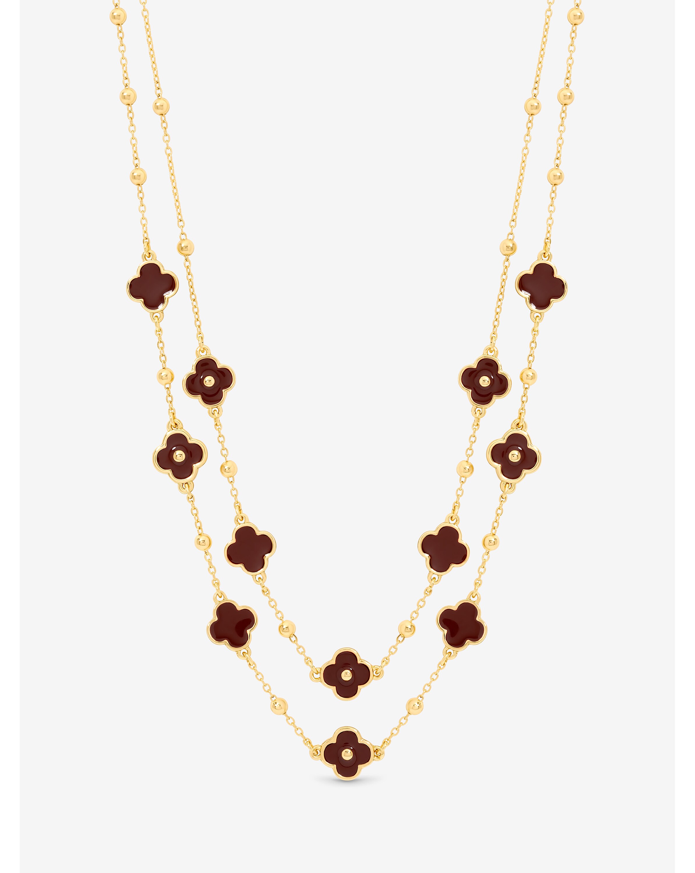 Mood Gold Polished & Burgundy Clover Double Row Necklace 1 85987-mood-gold-polished-amp-burgundy-clover-double-row-necklace-1.jpg